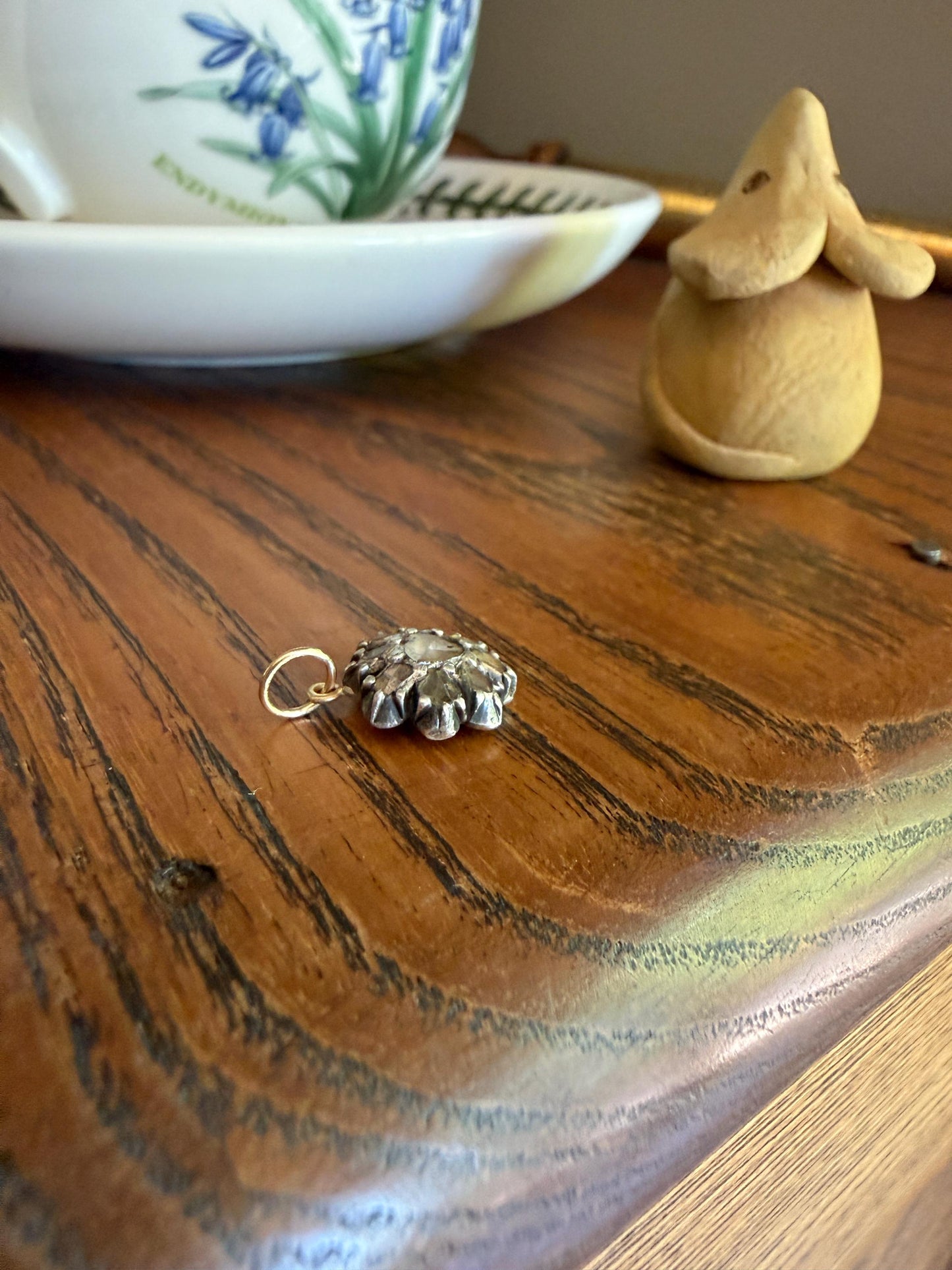 Georgian Daisy Cluster Pendant Rose Cut DIAMOND Antique Victorian 18k Gold Silver Collets 14k Loops Pendant Necklace Bracelet Charm Floral