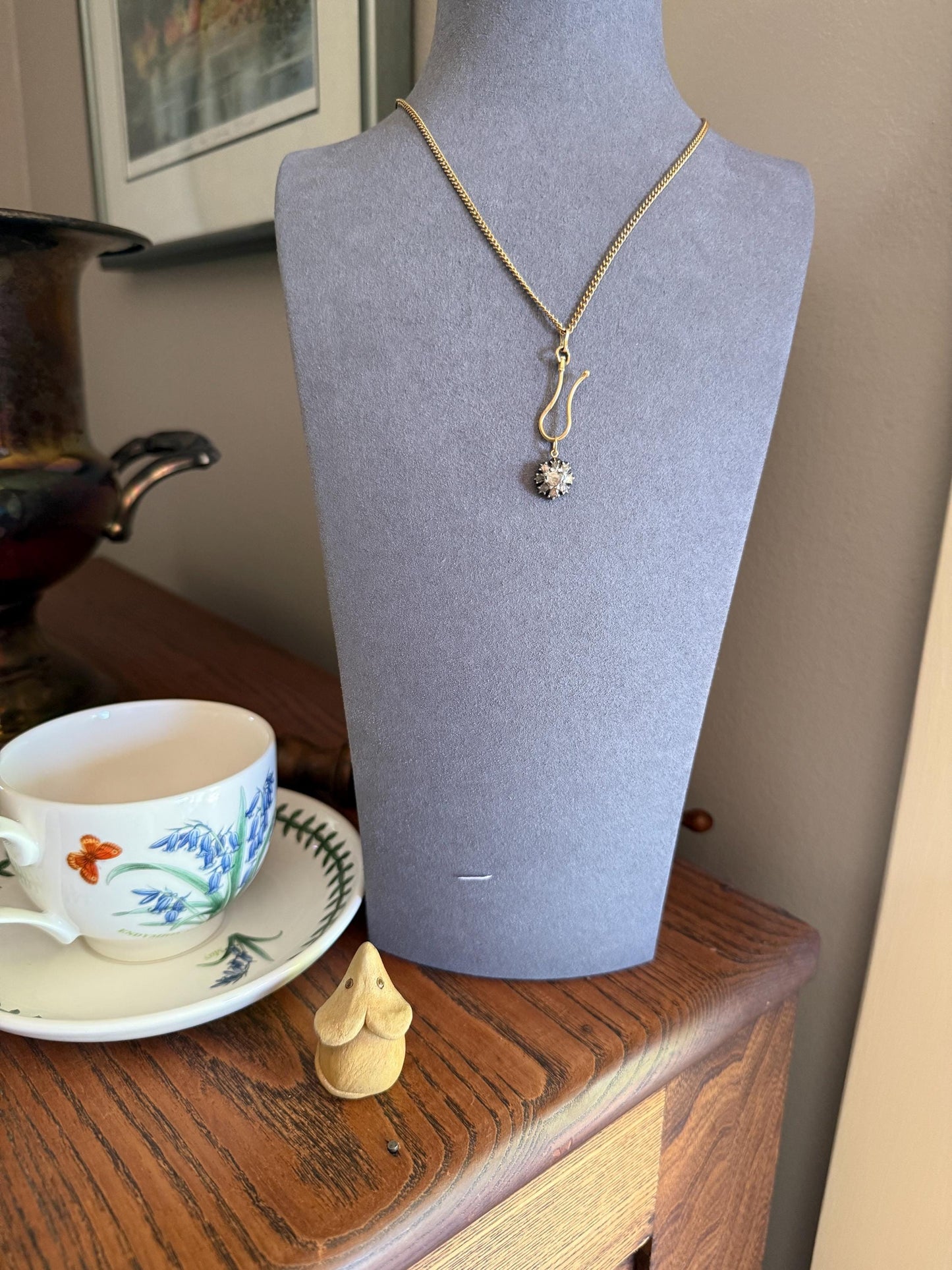 Georgian Daisy Cluster Pendant Rose Cut DIAMOND Antique Victorian 18k Gold Silver Collets 14k Loops Pendant Necklace Bracelet Charm Floral
