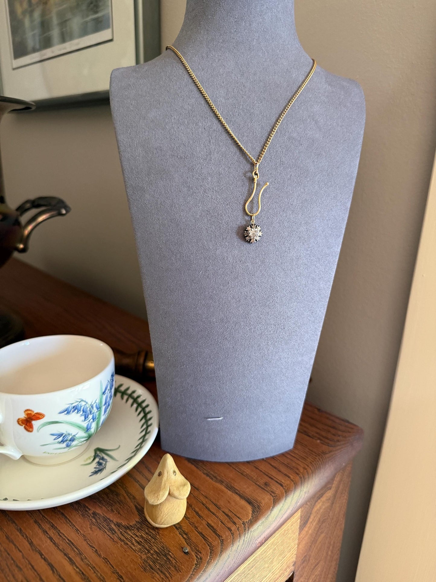 Georgian Daisy Cluster Pendant Rose Cut DIAMOND Antique Victorian 18k Gold Silver Collets 14k Loops Pendant Necklace Bracelet Charm Floral