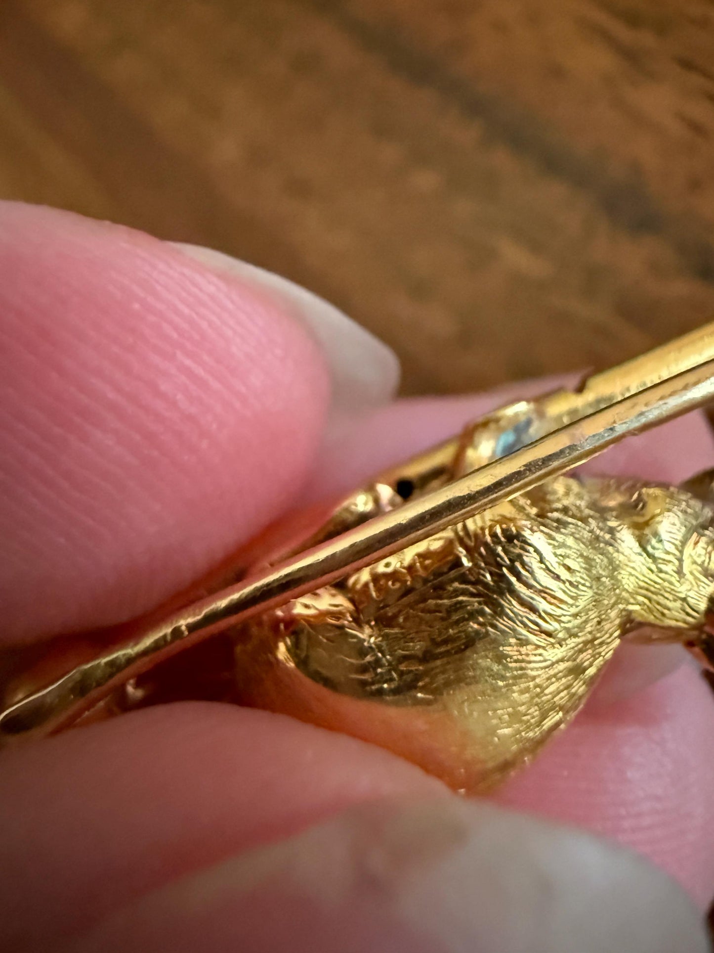 Large MOUSE Victorian Figural Bar Pin Bar Brooch for Pendant Charm Holder Antique 18k Gold Solid Extender Connector Chunky 3D Figural