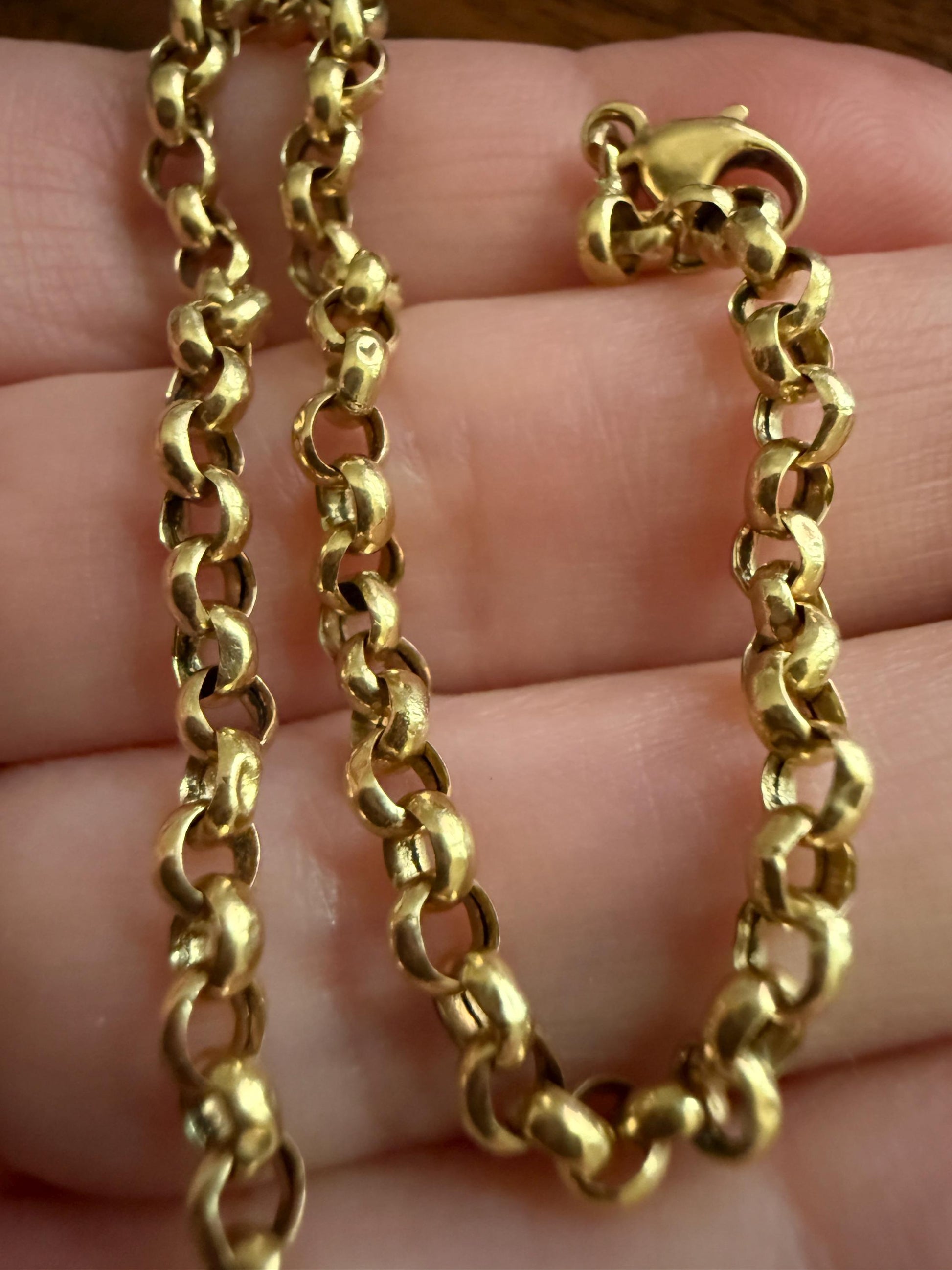 Dainty French Vintage to Antique 18k GOLD Solid Rolo Belcher Round Link Chain 7.5" Bracelet Minimalist Staple Wriststack