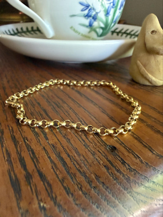 Dainty French Vintage to Antique 18k GOLD Solid Rolo Belcher Round Link Chain 7.5" Bracelet Minimalist Staple Wriststack