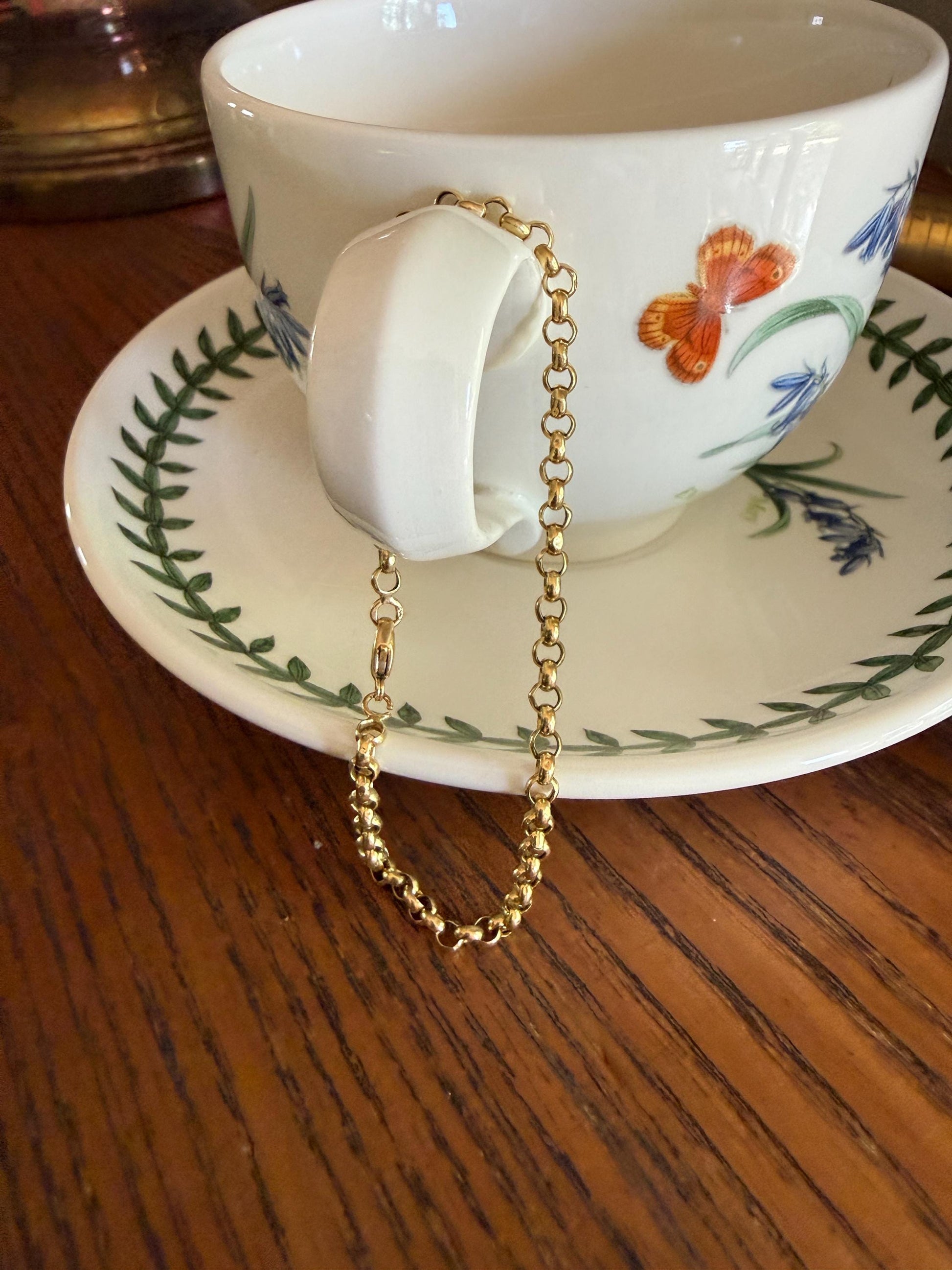Dainty French Vintage to Antique 18k GOLD Solid Rolo Belcher Round Link Chain 7.5" Bracelet Minimalist Staple Wriststack