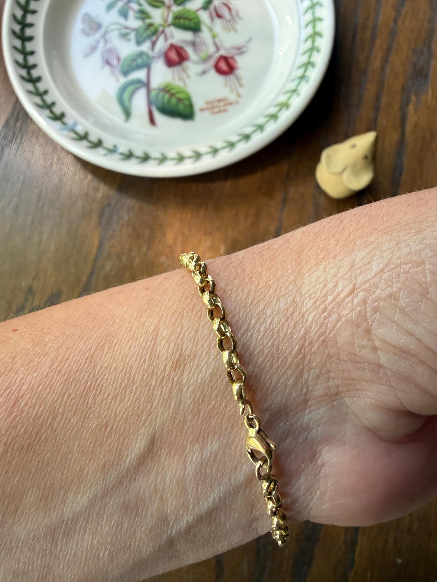 Dainty French Vintage to Antique 18k GOLD Solid Rolo Belcher Round Link Chain 7.5" Bracelet Minimalist Staple Wriststack