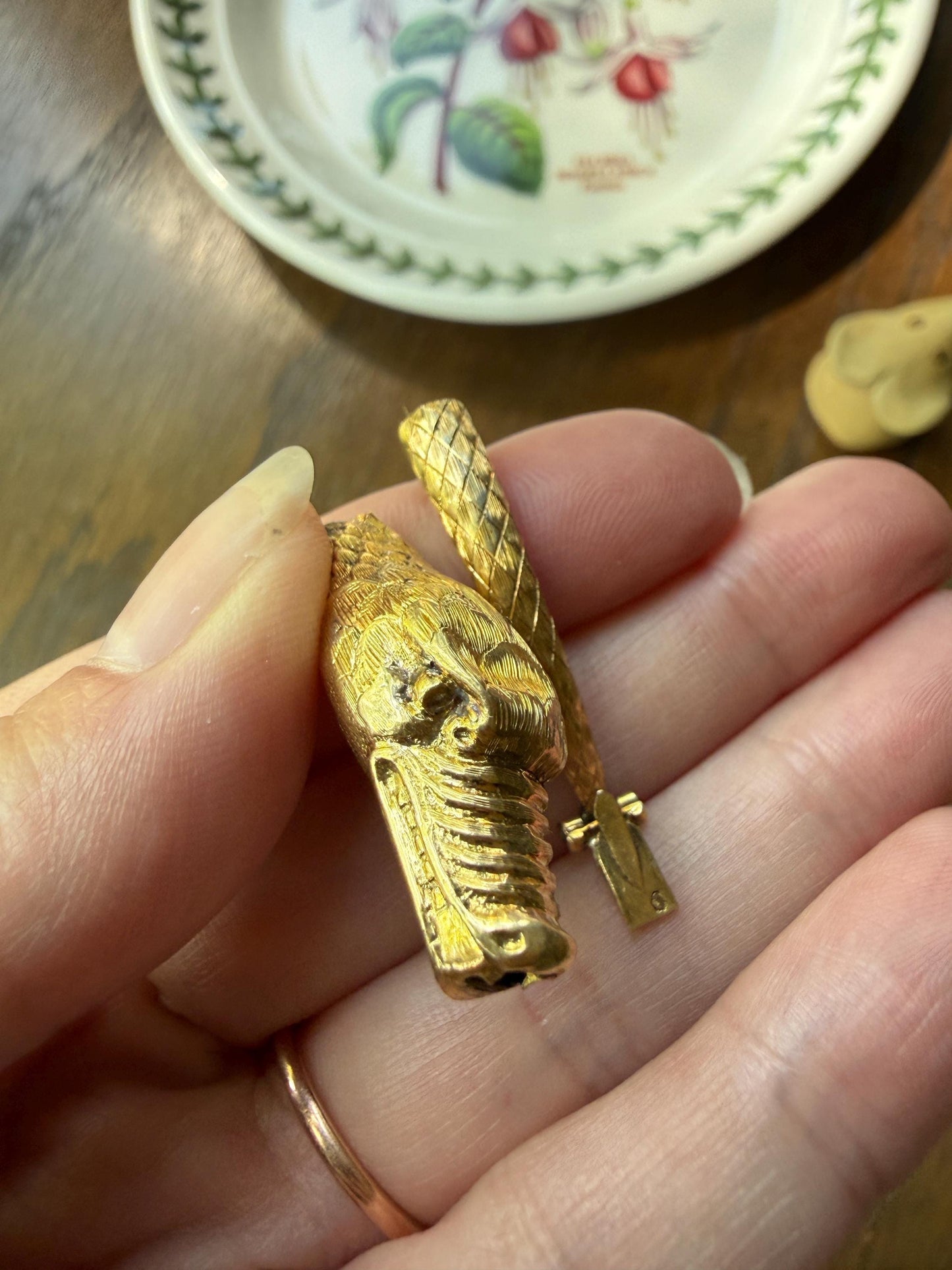 CLASP Smiling Ouroboros SNAKE Large Victorian Antique Figural TEETH! 18k Gold Solid French Salvaged Parts to Repurpose Connector