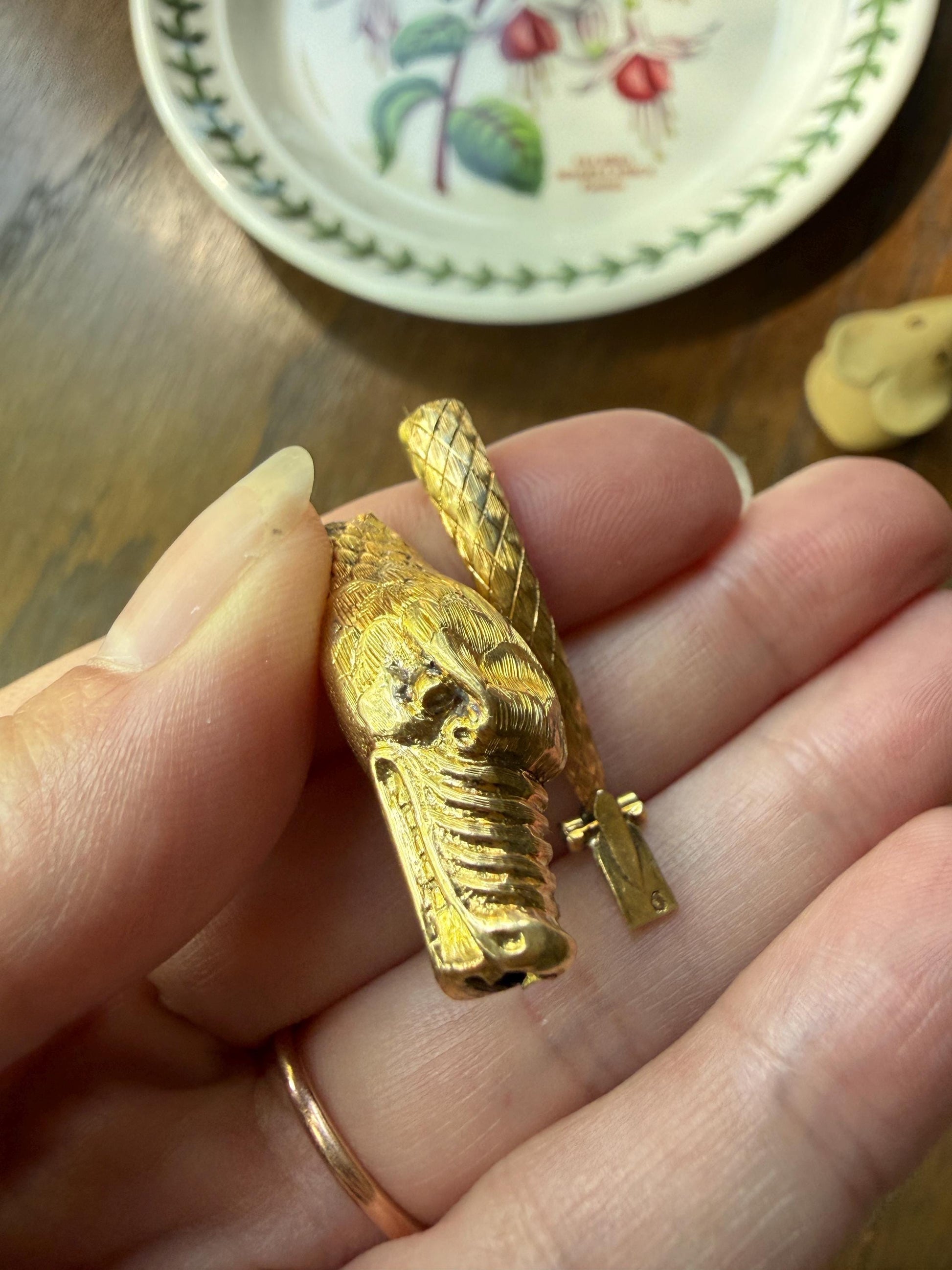 CLASP Smiling Ouroboros SNAKE Large Victorian Antique Figural TEETH! 18k Gold Solid French Salvaged Parts to Repurpose Connector