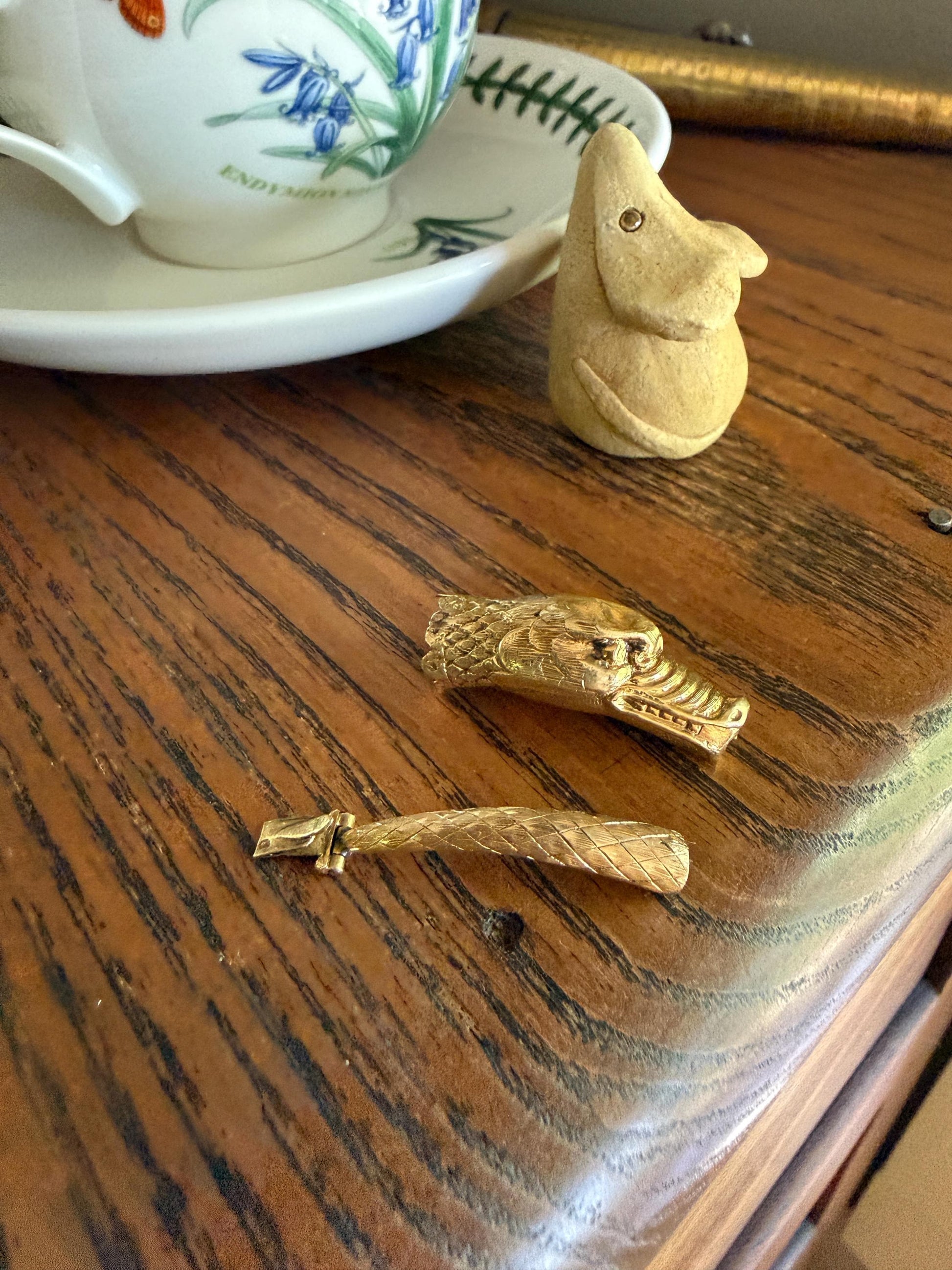 CLASP Smiling Ouroboros SNAKE Large Victorian Antique Figural TEETH! 18k Gold Solid French Salvaged Parts to Repurpose Connector