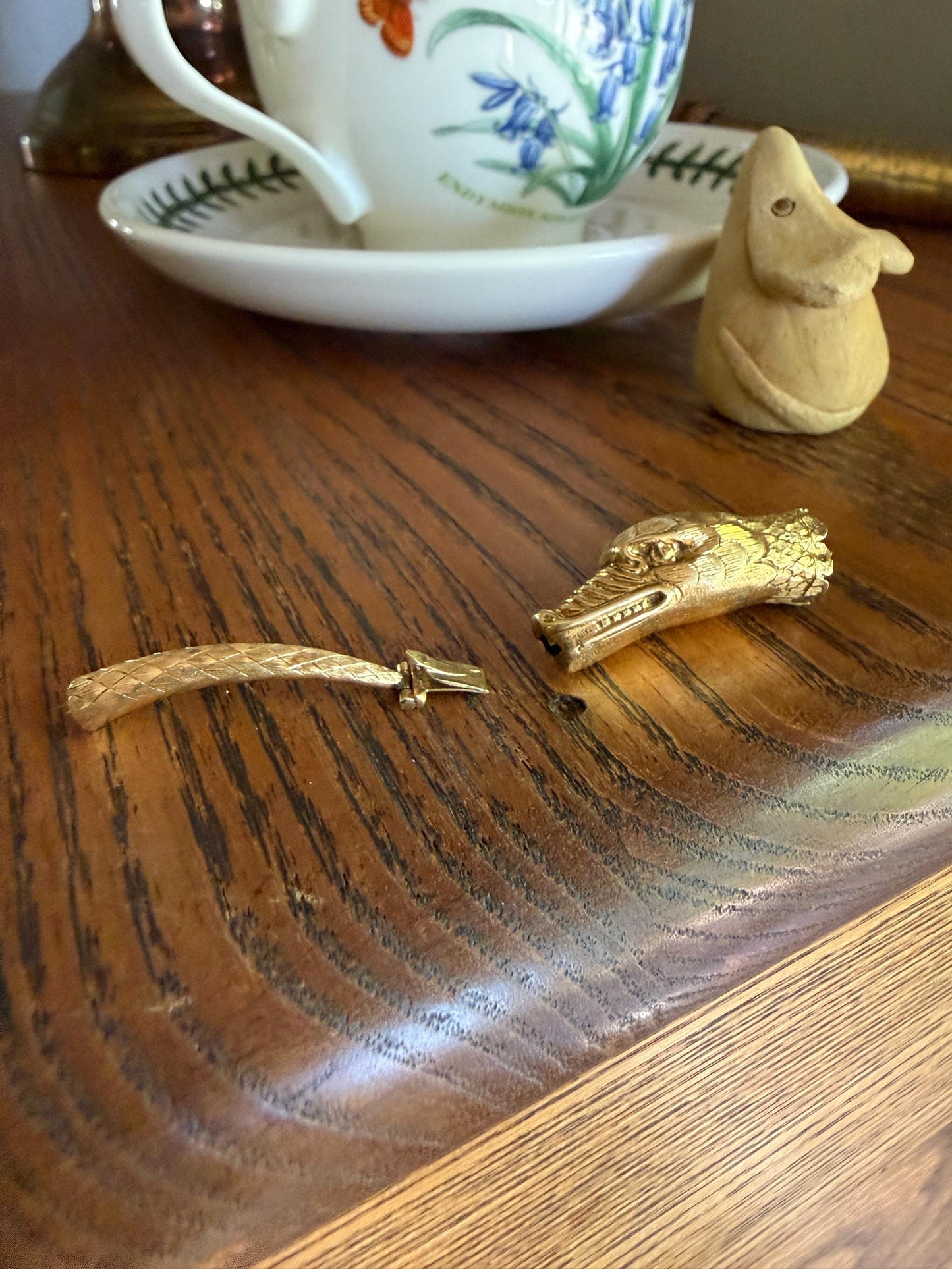 CLASP Smiling Ouroboros SNAKE Large Victorian Antique Figural TEETH! 18k Gold Solid French Salvaged Parts to Repurpose Connector