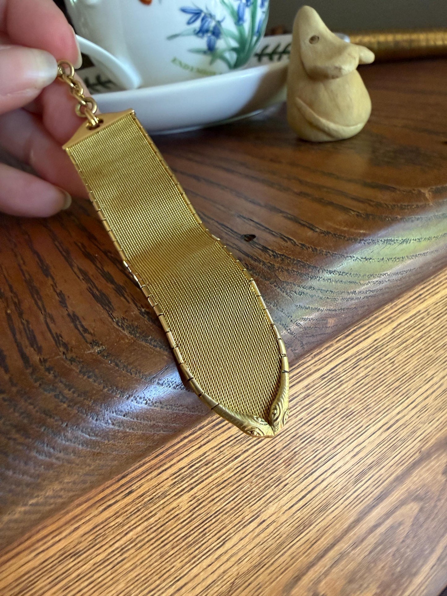 SNAKES Heavy Antique Watch Fob Strap 13g 18k Gold Solid Chatelaine Ornament Figural Double Heads Mesh with Dog Clip for Bracelet?