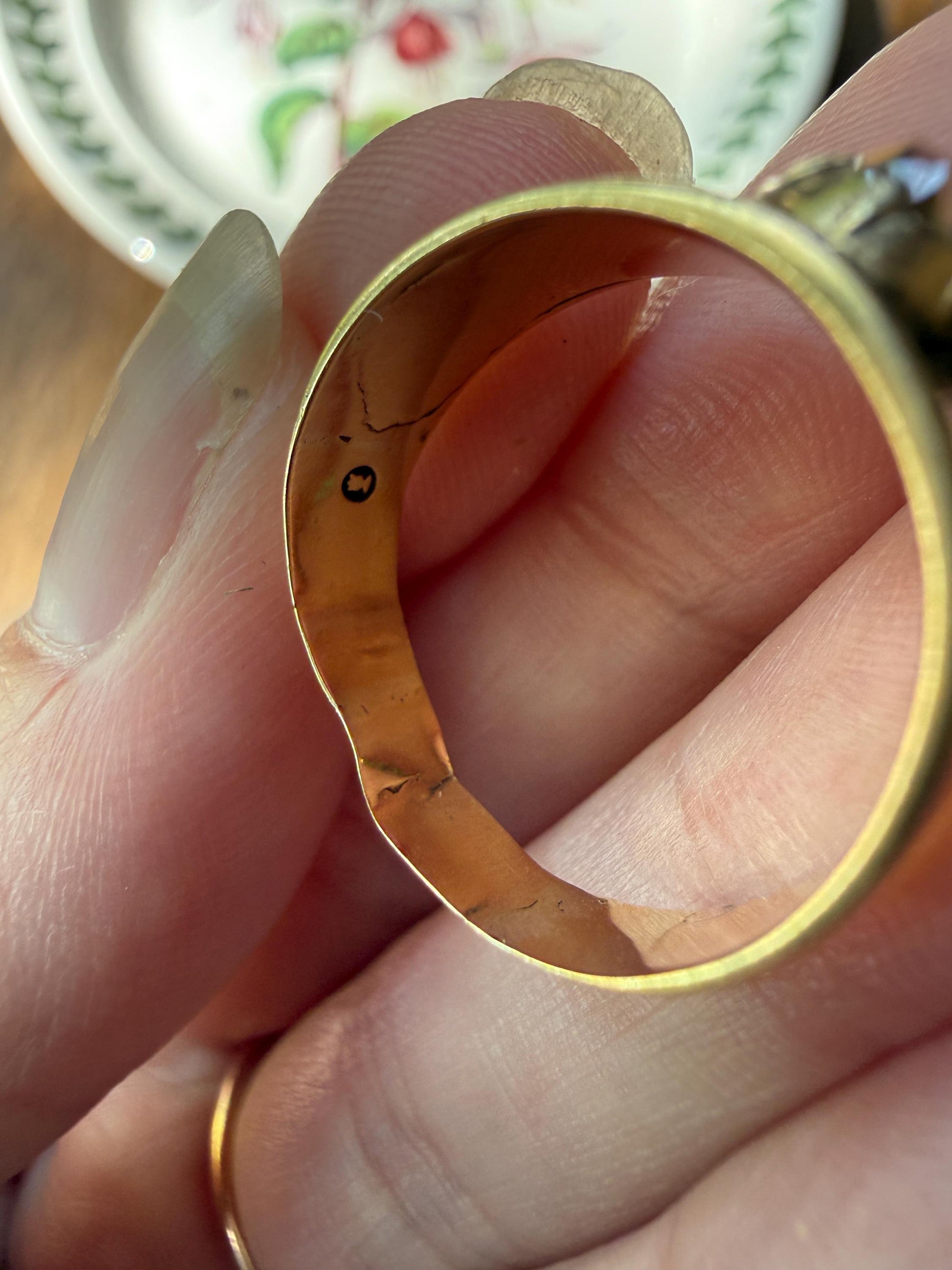 CHUNKY Antique Dome 5.9mm Rose Cut Diamond Ring 8.3mm Wide Cigar Band 4.5g 18k Gold Unisex Stacker Peachy Golden Champagne Disco Ball Collet