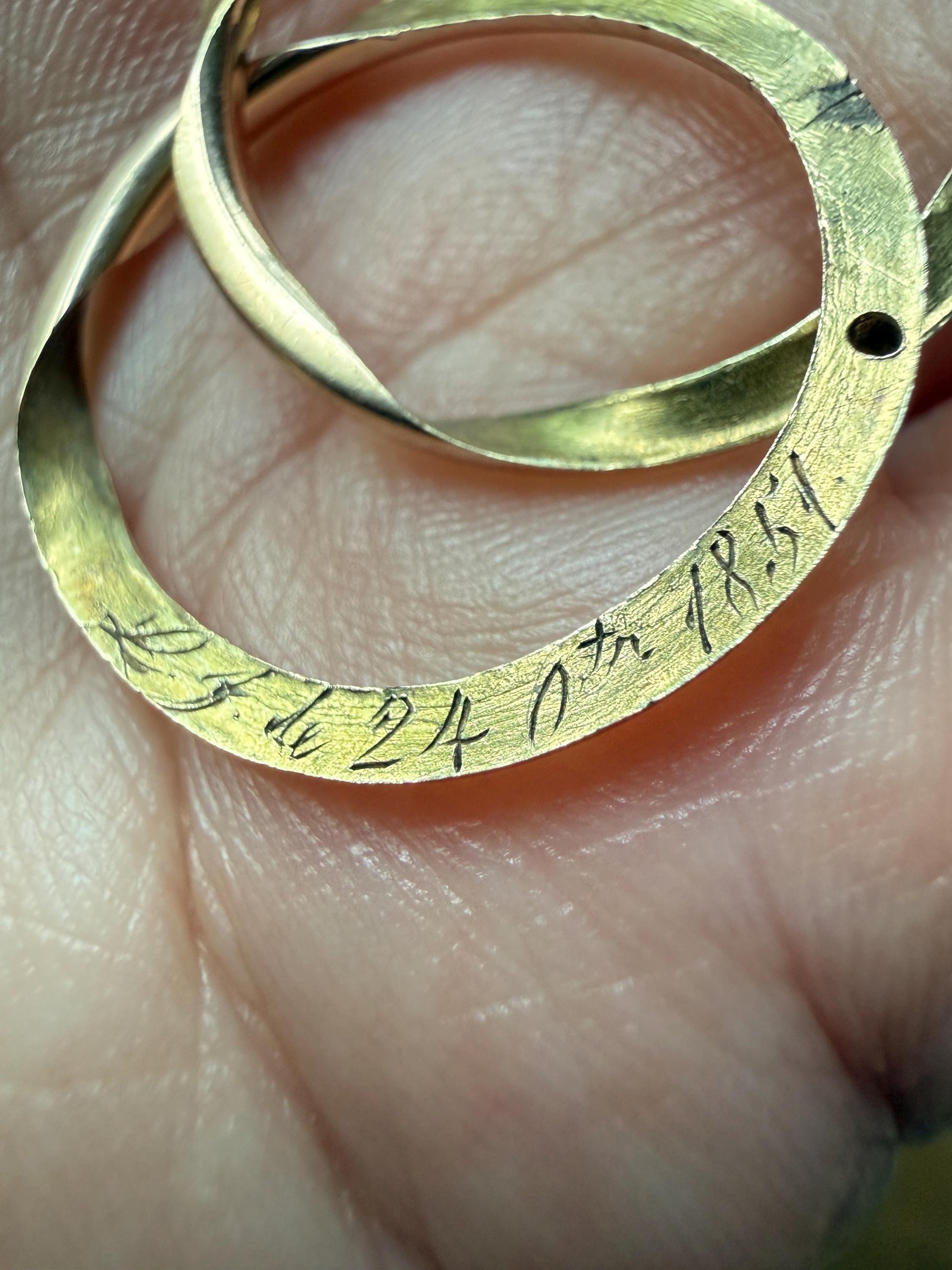 DATED 1851 Early VICTORIAN French Antique 18k Gold GIMMEL Large Unisex Wedding Band Skinny Puzzle RiNG Donut Stacker Comfort Fit Georgian