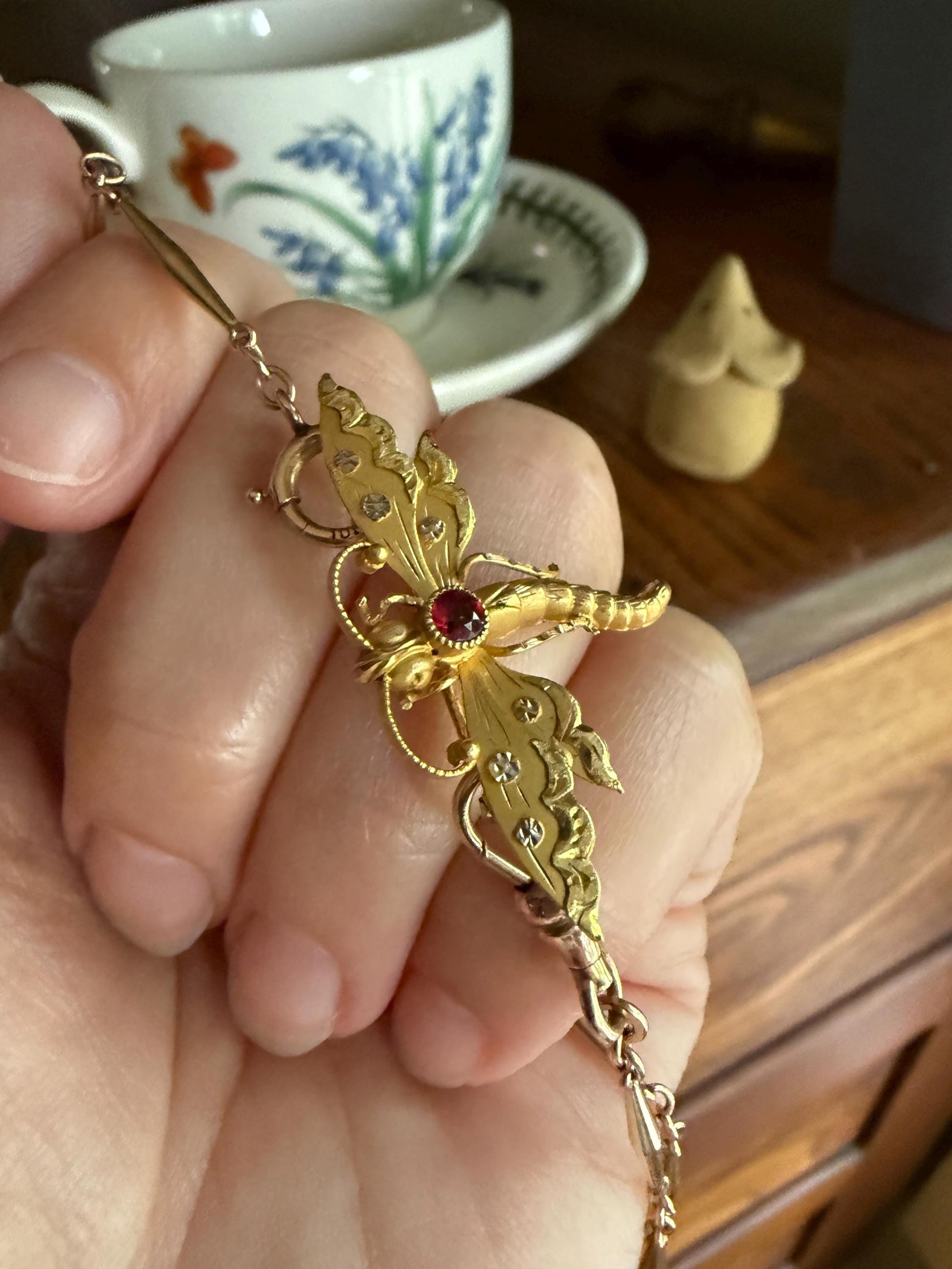 DRAGONFLY Antique French Figural 18k Tricolor Gold Pendant Holder Brooch Extender Connector Figural Victorian Hallmark Known Maker