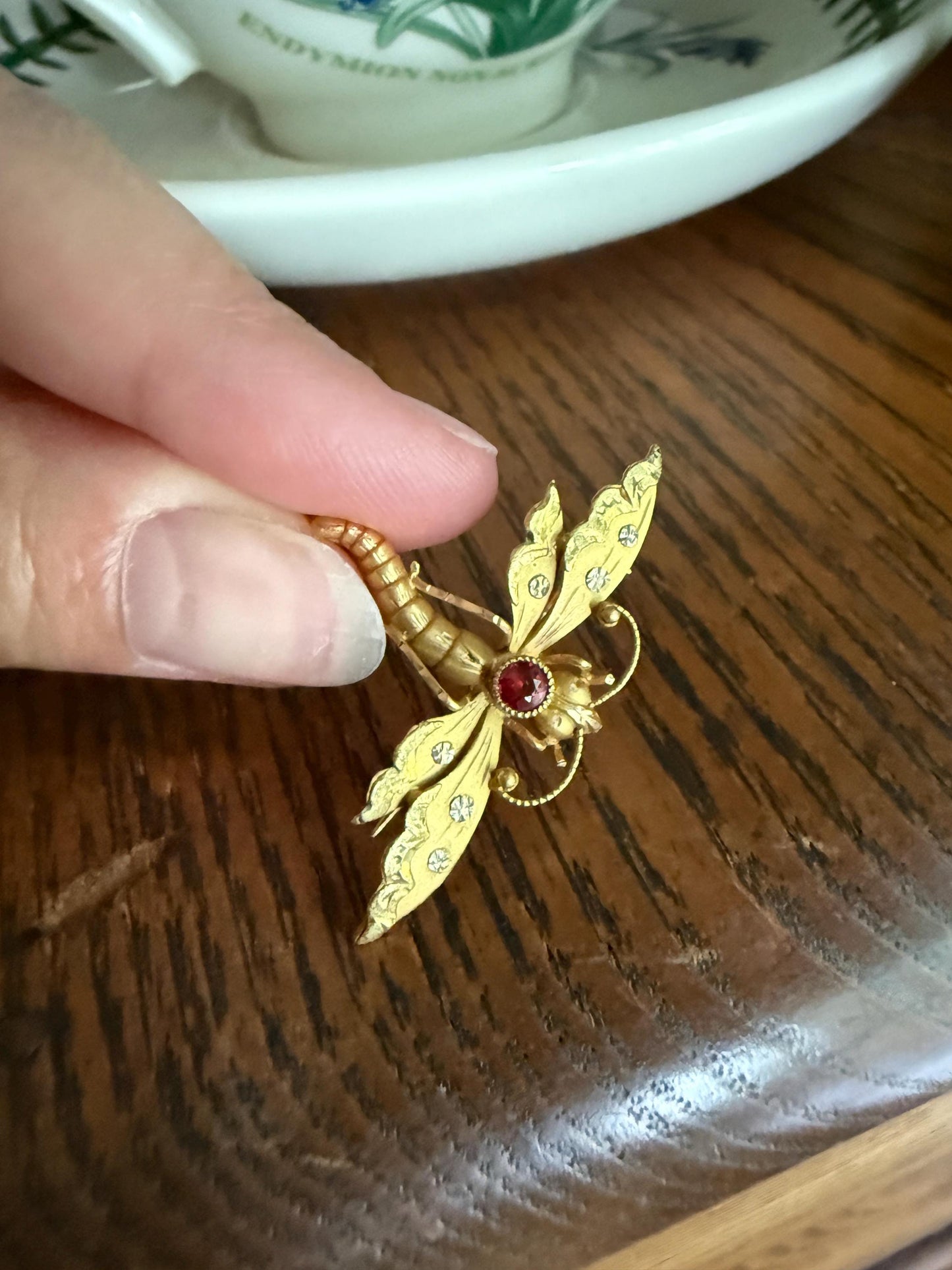 DRAGONFLY Antique French Figural 18k Tricolor Gold Pendant Holder Brooch Extender Connector Figural Victorian Hallmark Known Maker