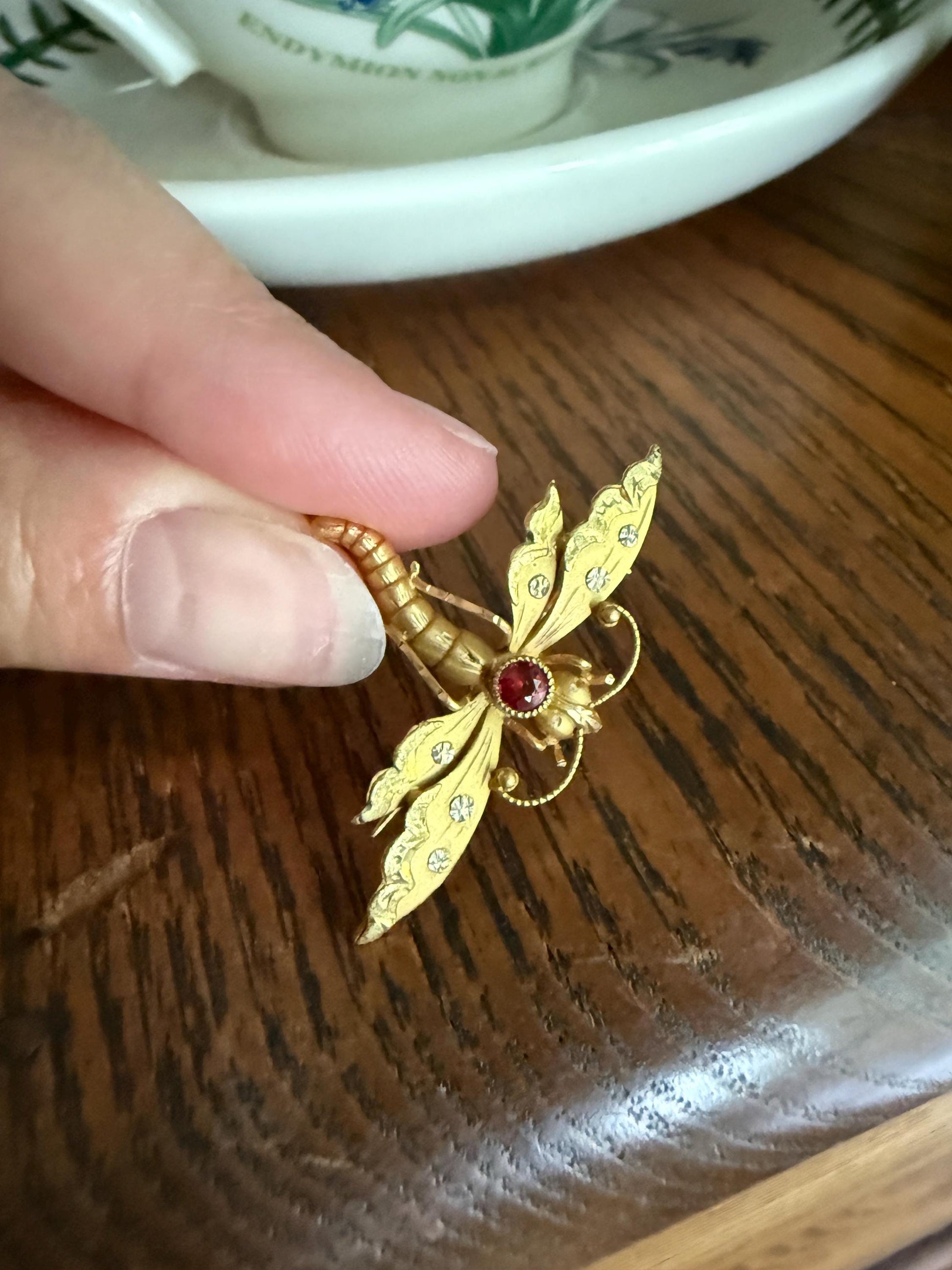 DRAGONFLY Antique French Figural 18k Tricolor Gold Pendant Holder Brooch Extender Connector Figural Victorian Hallmark Known Maker