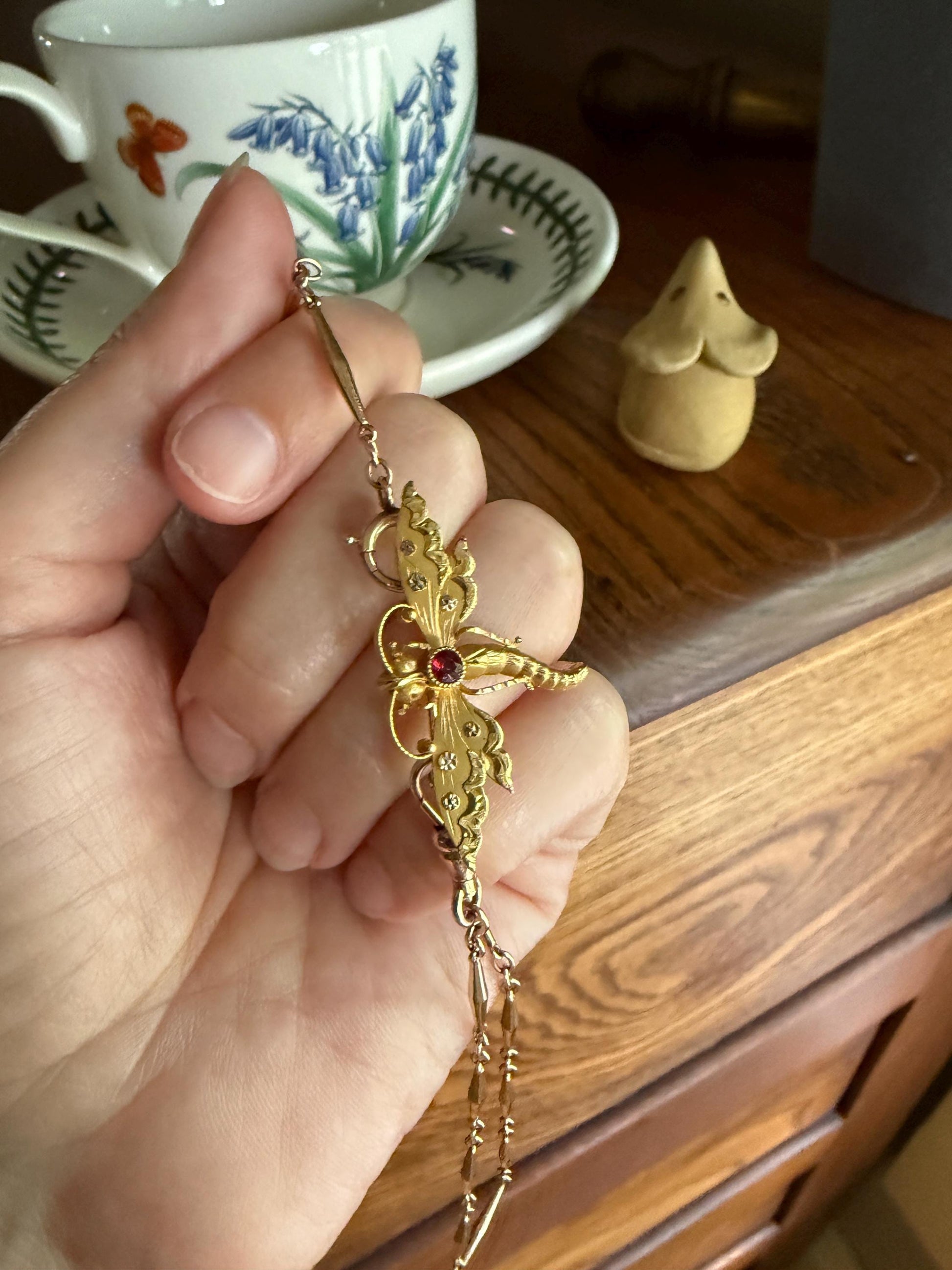 DRAGONFLY Antique French Figural 18k Tricolor Gold Pendant Holder Brooch Extender Connector Figural Victorian Hallmark Known Maker