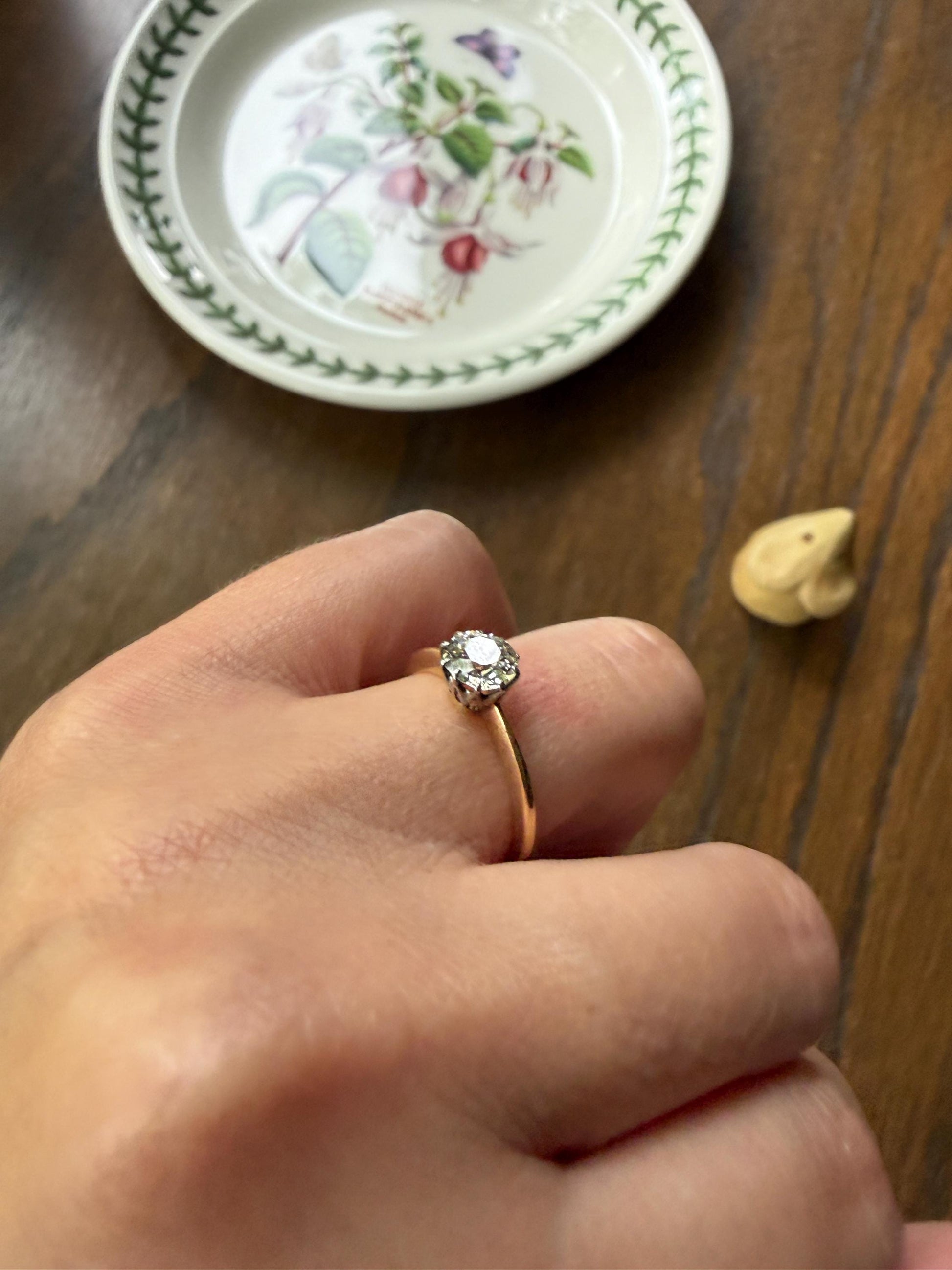 Antique Natural .7 Carat Old Mine Cut Diamond Eye Clean Solitaire 18k Gold Edwardian Victorian Original Engagement Ring Stacker