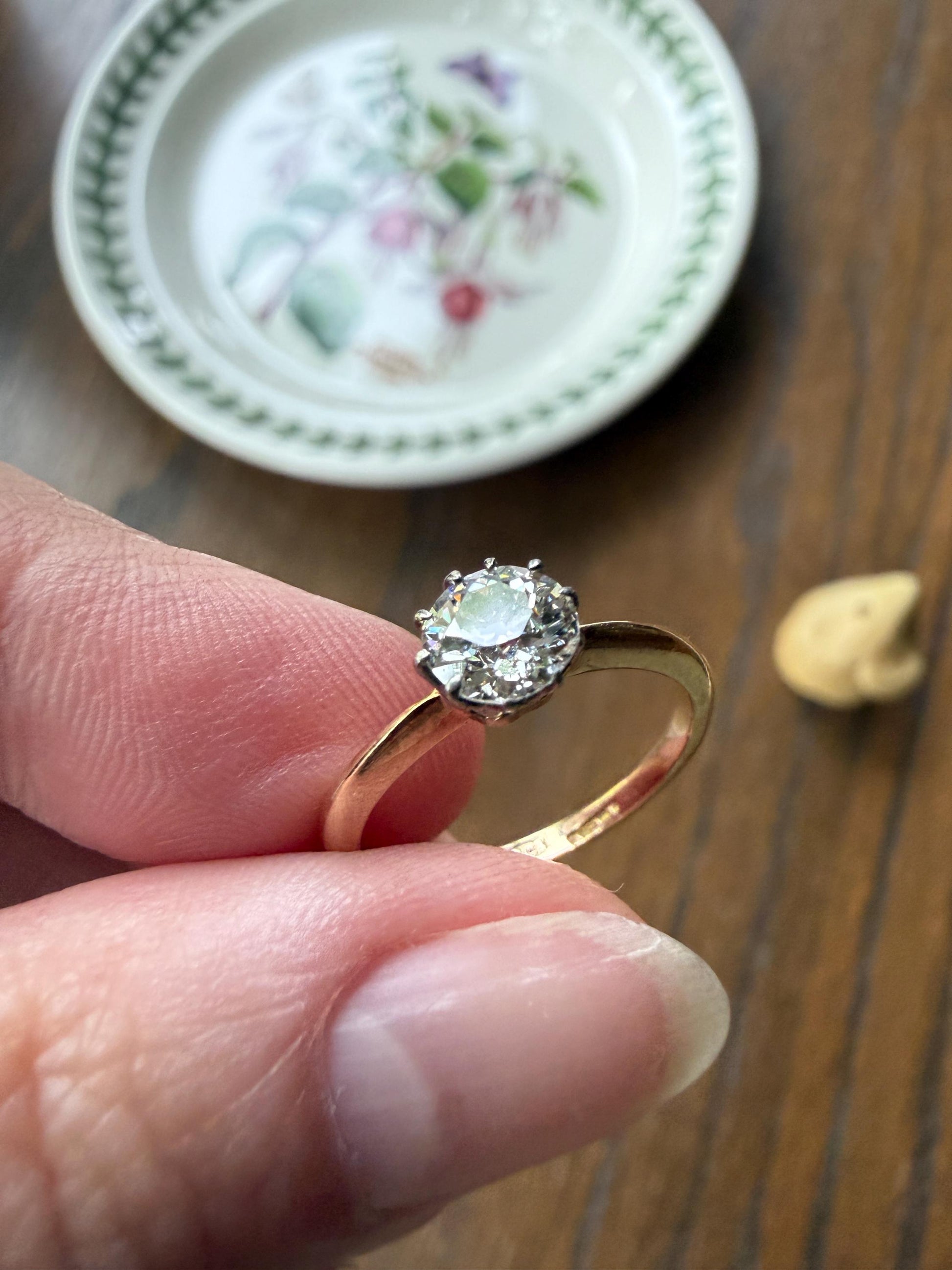Antique Natural .7 Carat Old Mine Cut Diamond Eye Clean Solitaire 18k Gold Edwardian Victorian Original Engagement Ring Stacker