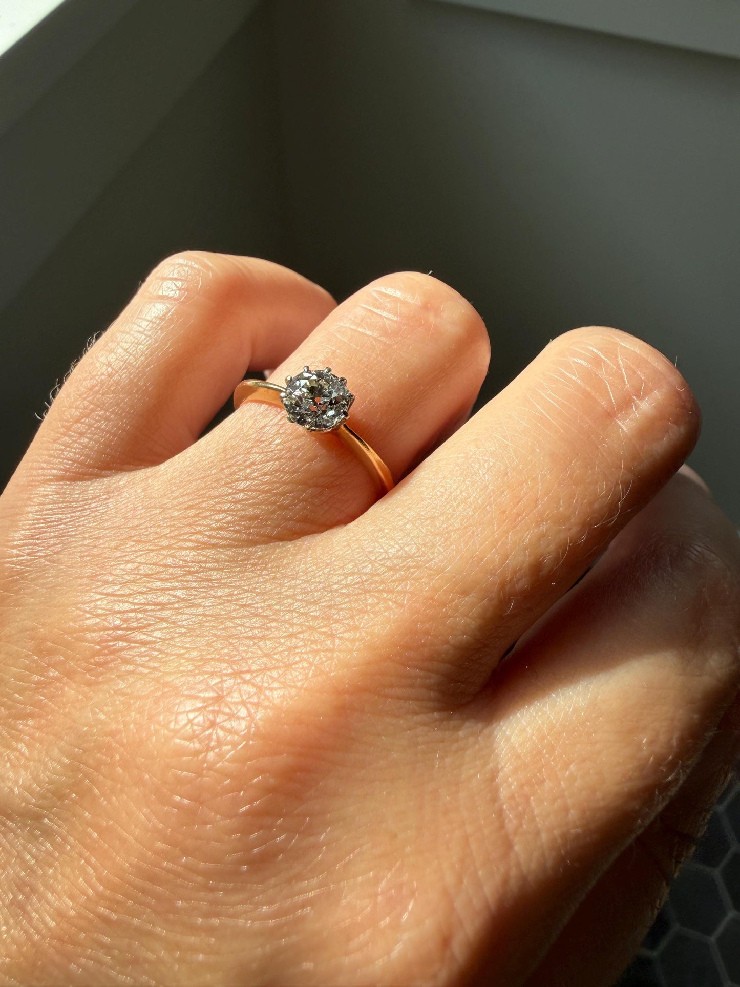 Antique Natural .7 Carat Old Mine Cut Diamond Eye Clean Solitaire 18k Gold Edwardian Victorian Original Engagement Ring Stacker