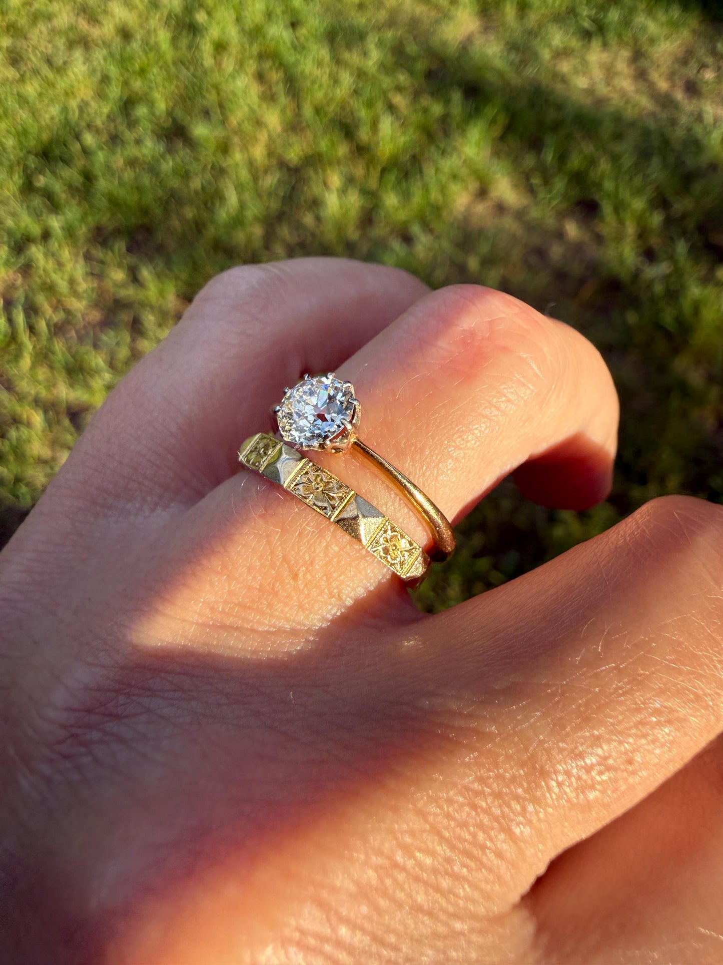 Antique Natural .7 Carat Old Mine Cut Diamond Eye Clean Solitaire 18k Gold Edwardian Victorian Original Engagement Ring Stacker