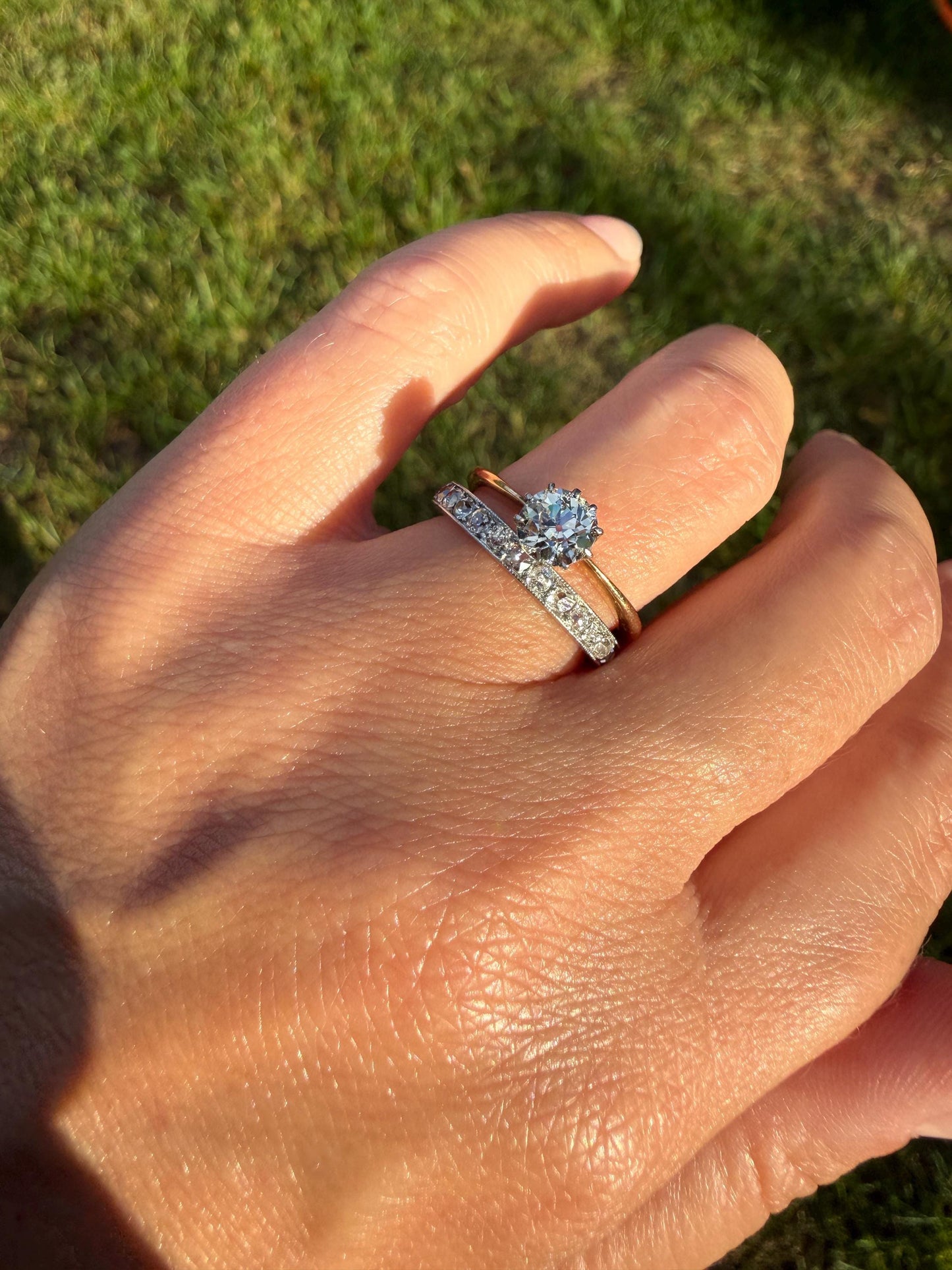 Antique Natural .7 Carat Old Mine Cut Diamond Eye Clean Solitaire 18k Gold Edwardian Victorian Original Engagement Ring Stacker