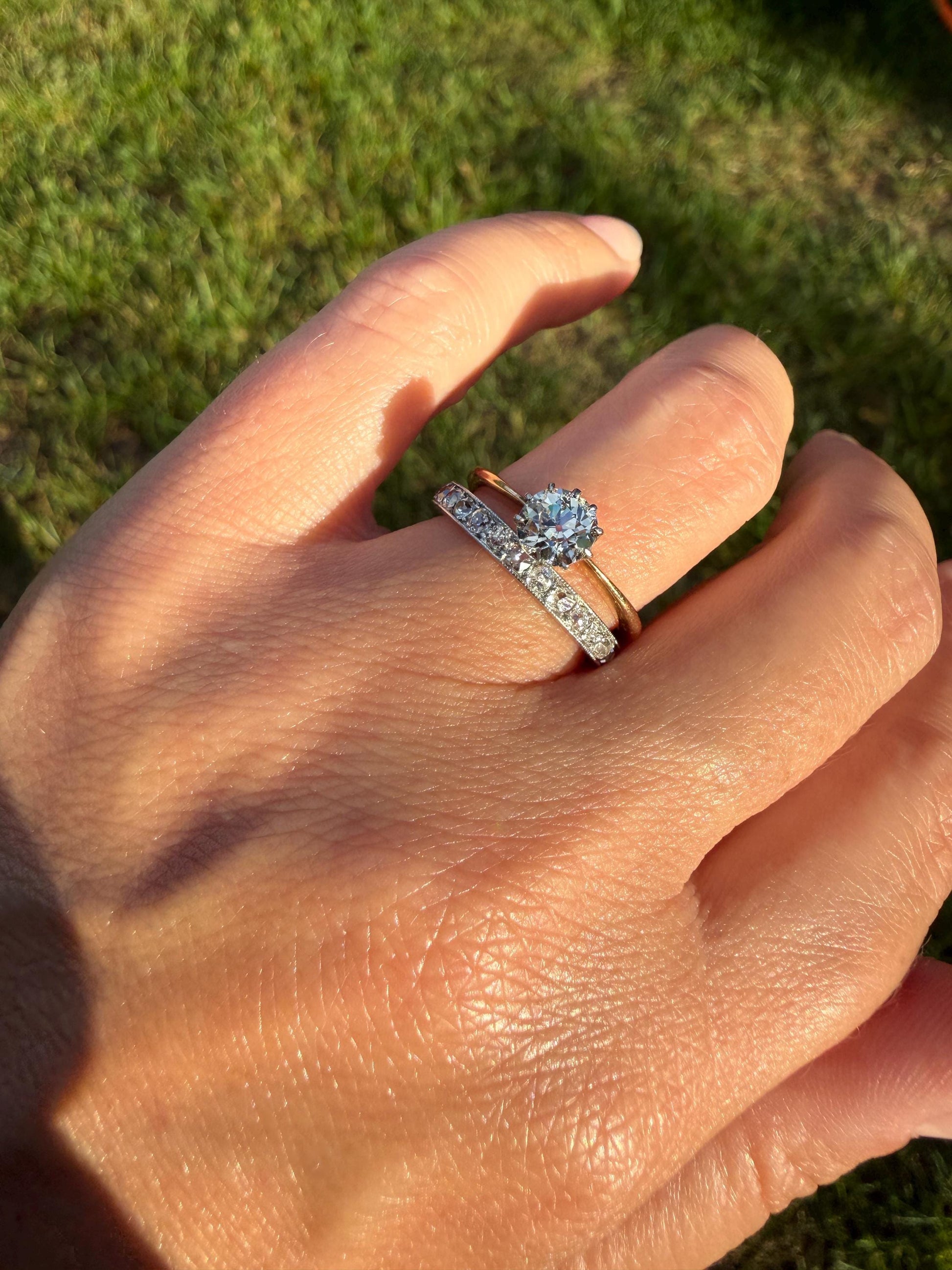 Antique Natural .7 Carat Old Mine Cut Diamond Eye Clean Solitaire 18k Gold Edwardian Victorian Original Engagement Ring Stacker