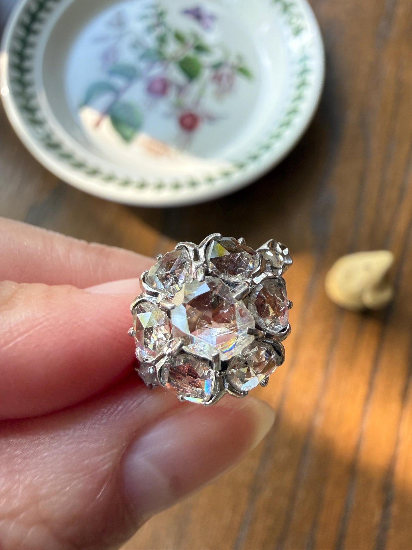 Antique Rose Cut DIAMOND Daisy Cluster Ring French Victorian Era Hallmark 18k Gold 2.5 Carats Face Up Pinky Stacker Gift