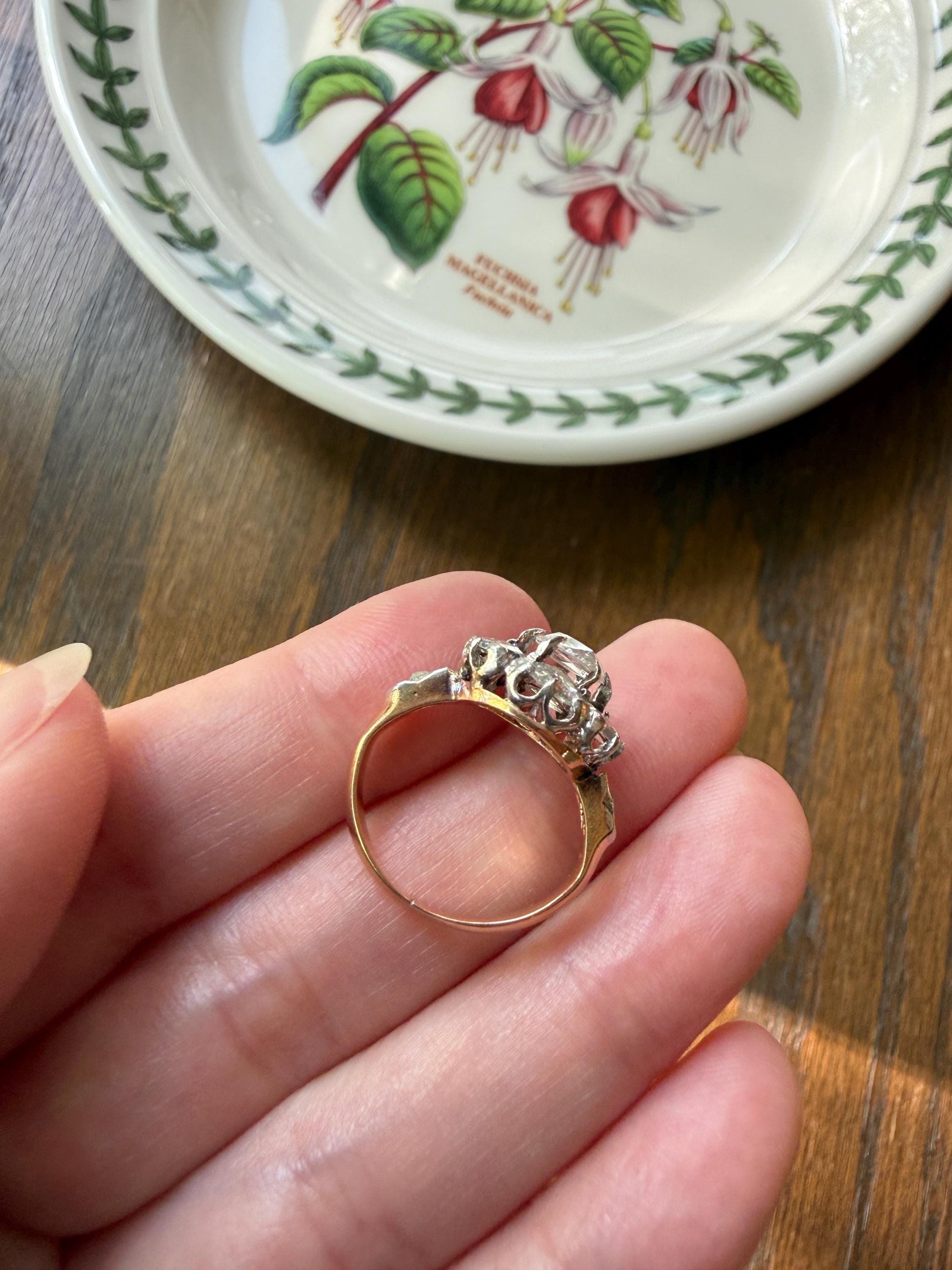 Antique Rose Cut DIAMOND Daisy Cluster Ring French Victorian Era Hallmark 18k Gold 2.5 Carats Face Up Pinky Stacker Gift