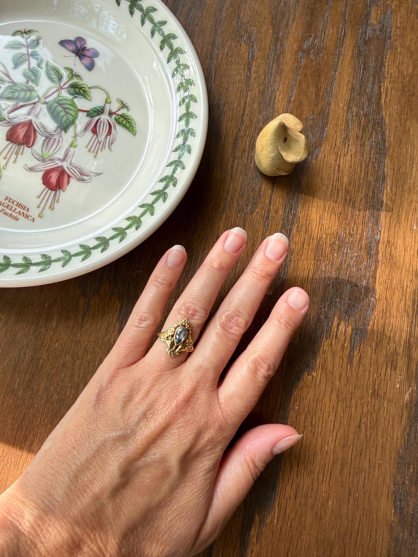 Forget Me Not AQUAMARINE Antique Belle Epoque FLORAL 18k Gold French Victorian Flower Garland Ring Pear Teardrop Pale Blue Bezel Set