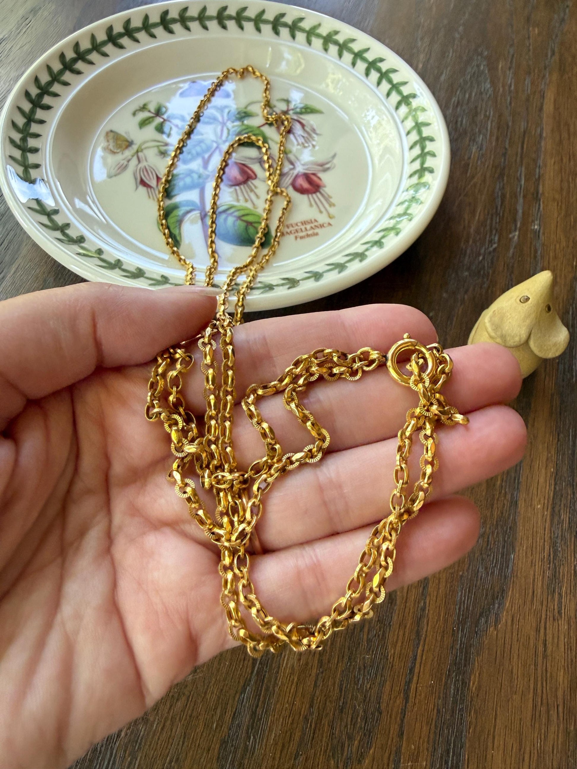 French VICTORIAN Era 17g 18k Gold Solid X- Long Guard Alternating Ribbed Link Muff Body Double Chain Necklace Pendant Holder Bracelet