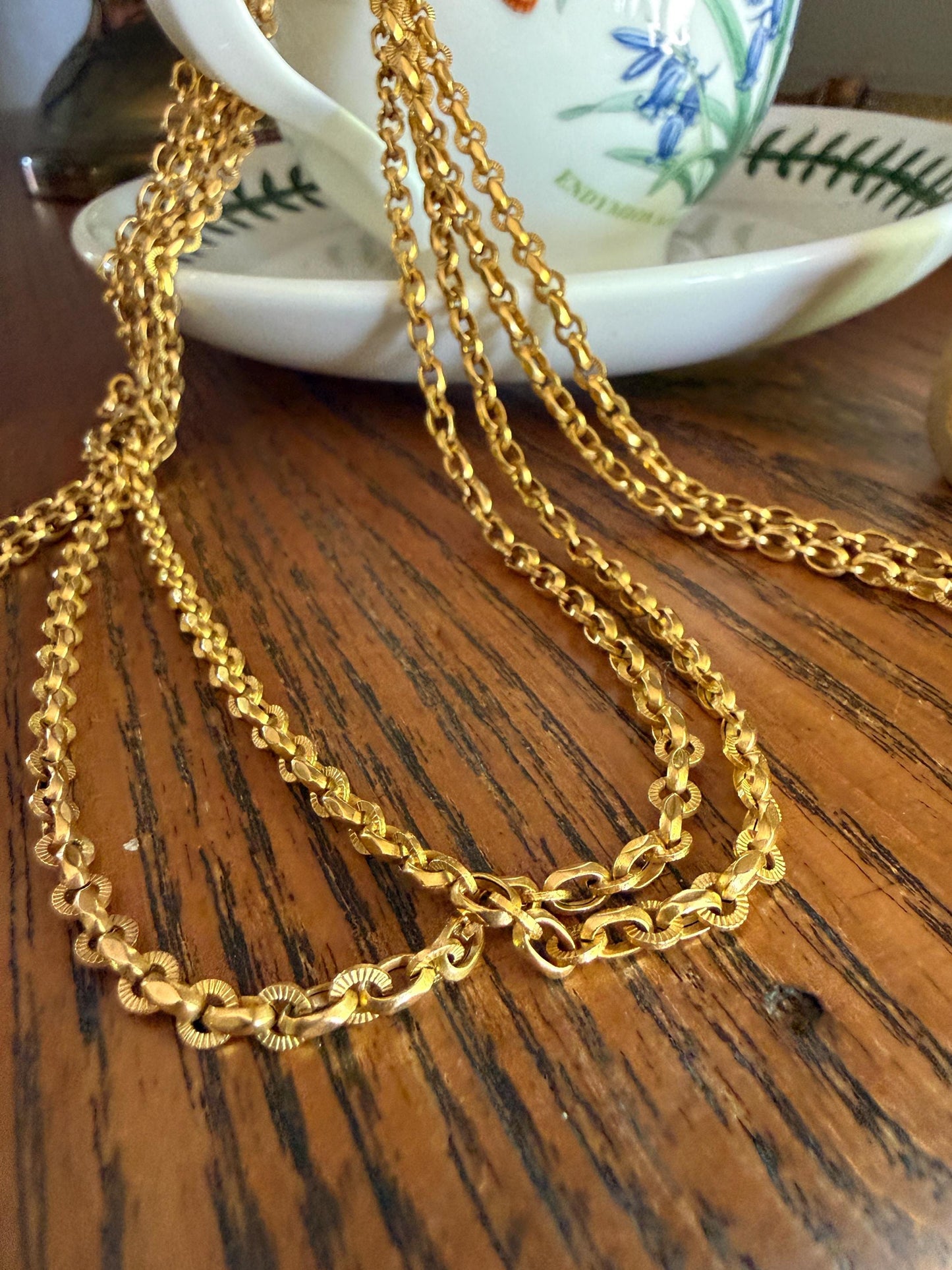 French VICTORIAN Era 17g 18k Gold Solid X- Long Guard Alternating Ribbed Link Muff Body Double Chain Necklace Pendant Holder Bracelet