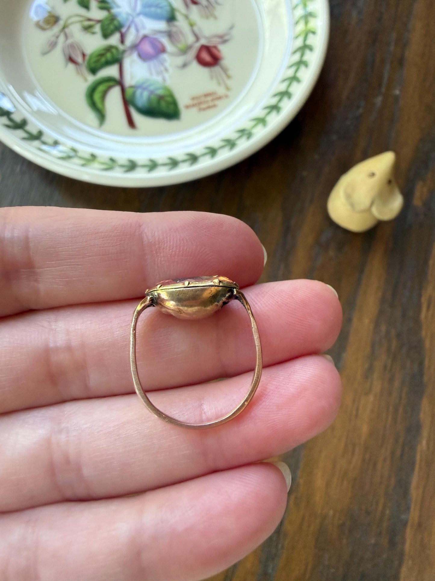 IMPERIAL TOPAZ Georgian Era French Old Cut Peach East West Collet Set Oval Antique Ring Domed Back Perfect Stone 18k Gold Foiled