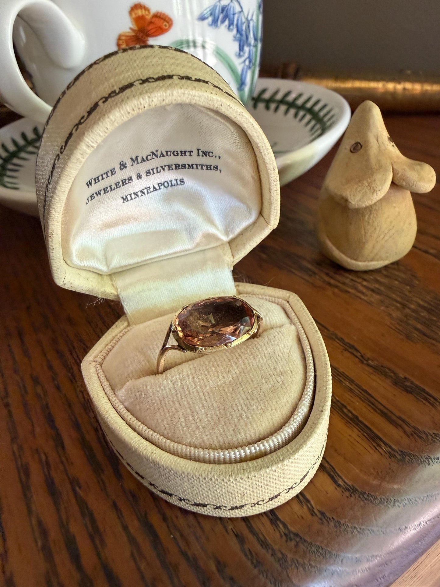 IMPERIAL TOPAZ Georgian Era French Old Cut Peach East West Collet Set Oval Antique Ring Domed Back Perfect Stone 18k Gold Foiled