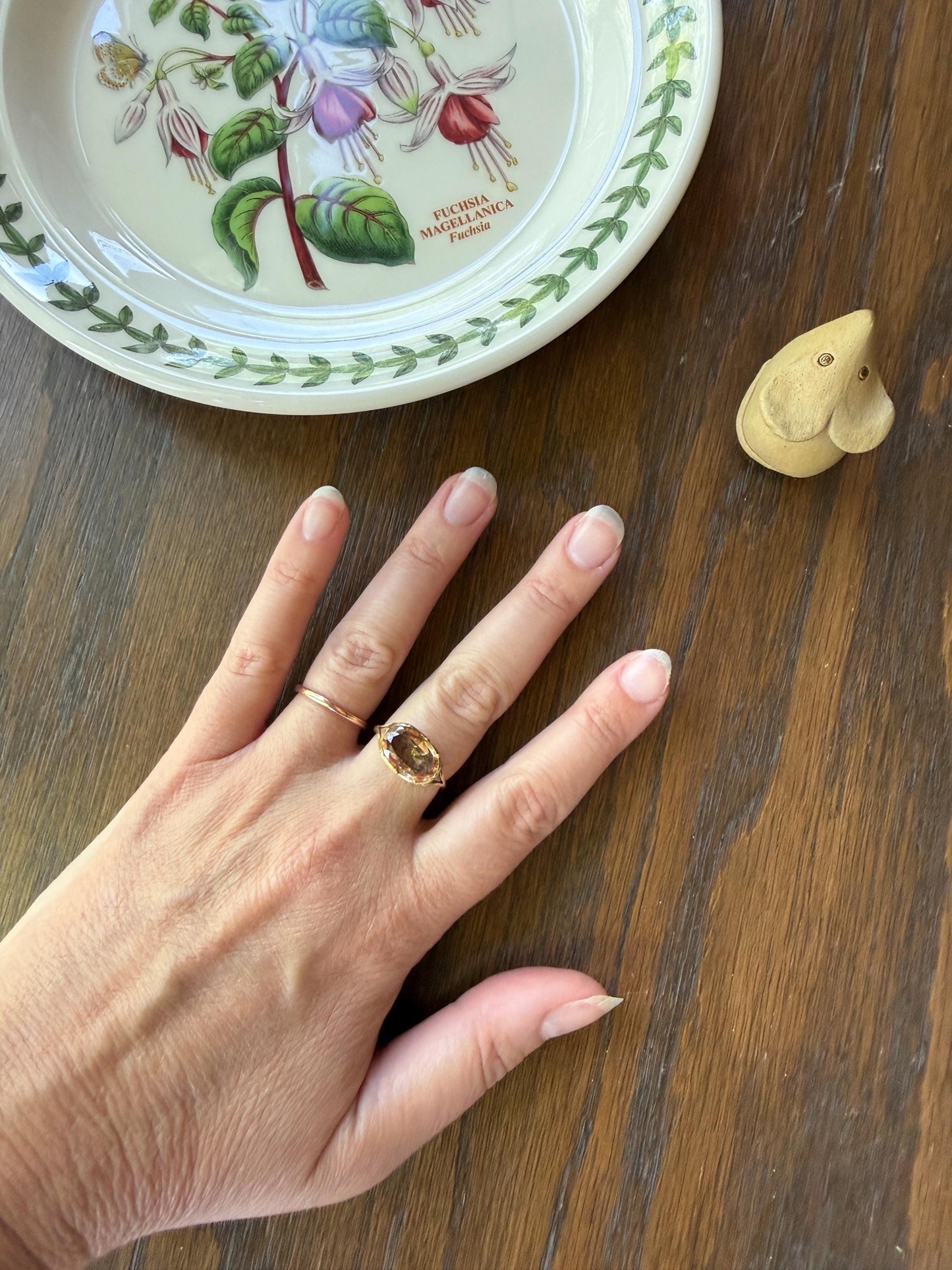 IMPERIAL TOPAZ Georgian Era French Old Cut Peach East West Collet Set Oval Antique Ring Domed Back Perfect Stone 18k Gold Foiled