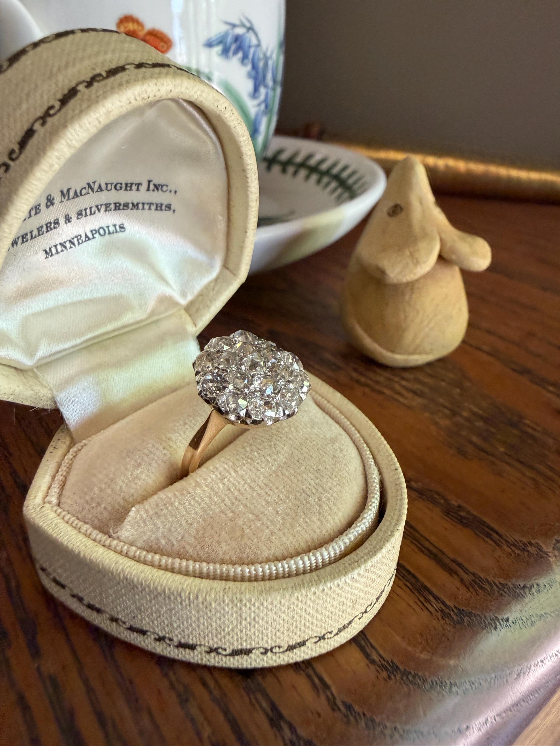 Antique 1.75 Carat Chunky Old Mine Cut DIAMOND Cobblestone Cluster Ring 18k Gold Sparkly Texture Circular