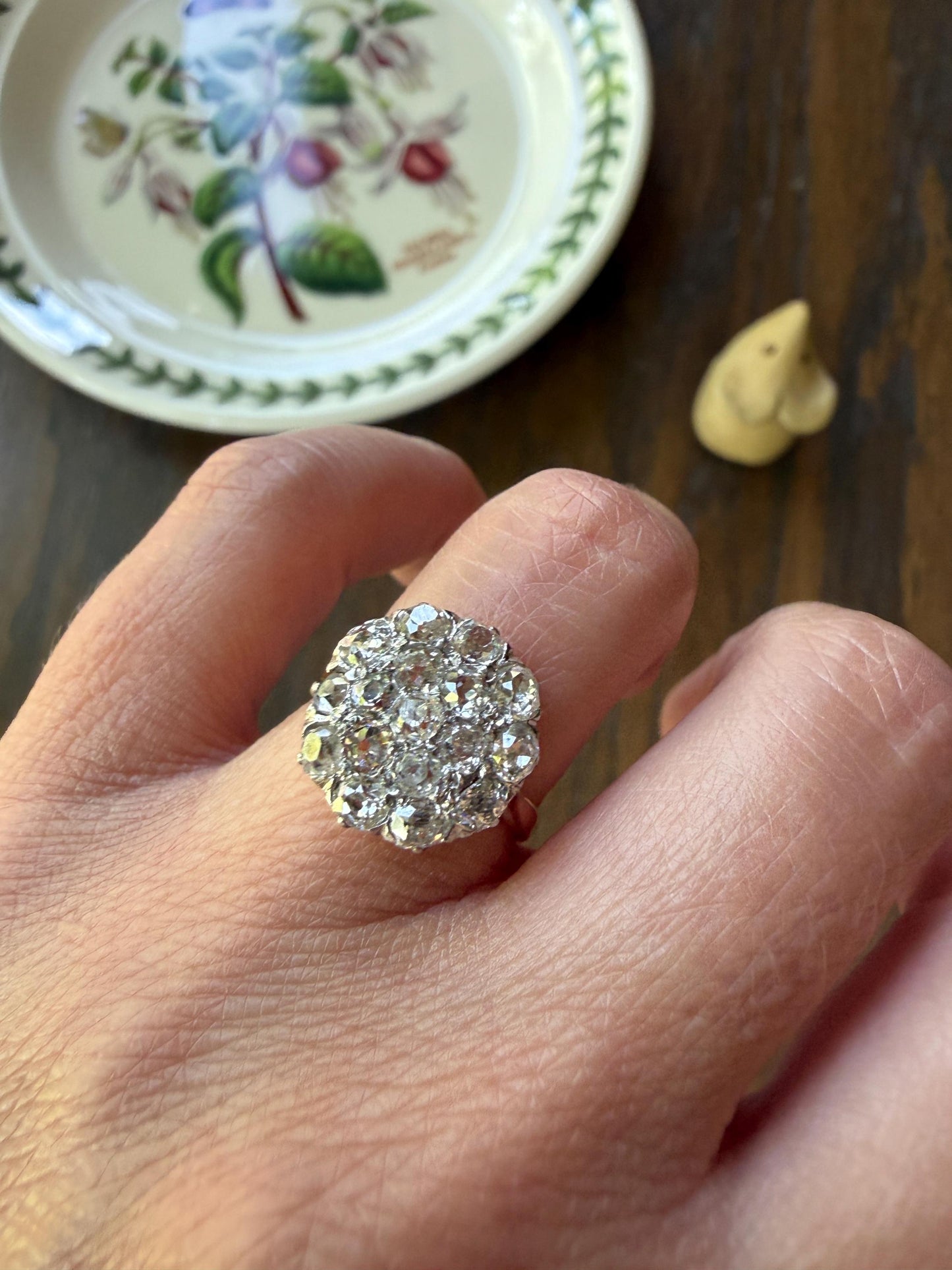 Antique 1.75 Carat Chunky Old Mine Cut DIAMOND Cobblestone Cluster Ring 18k Gold Sparkly Texture Circular