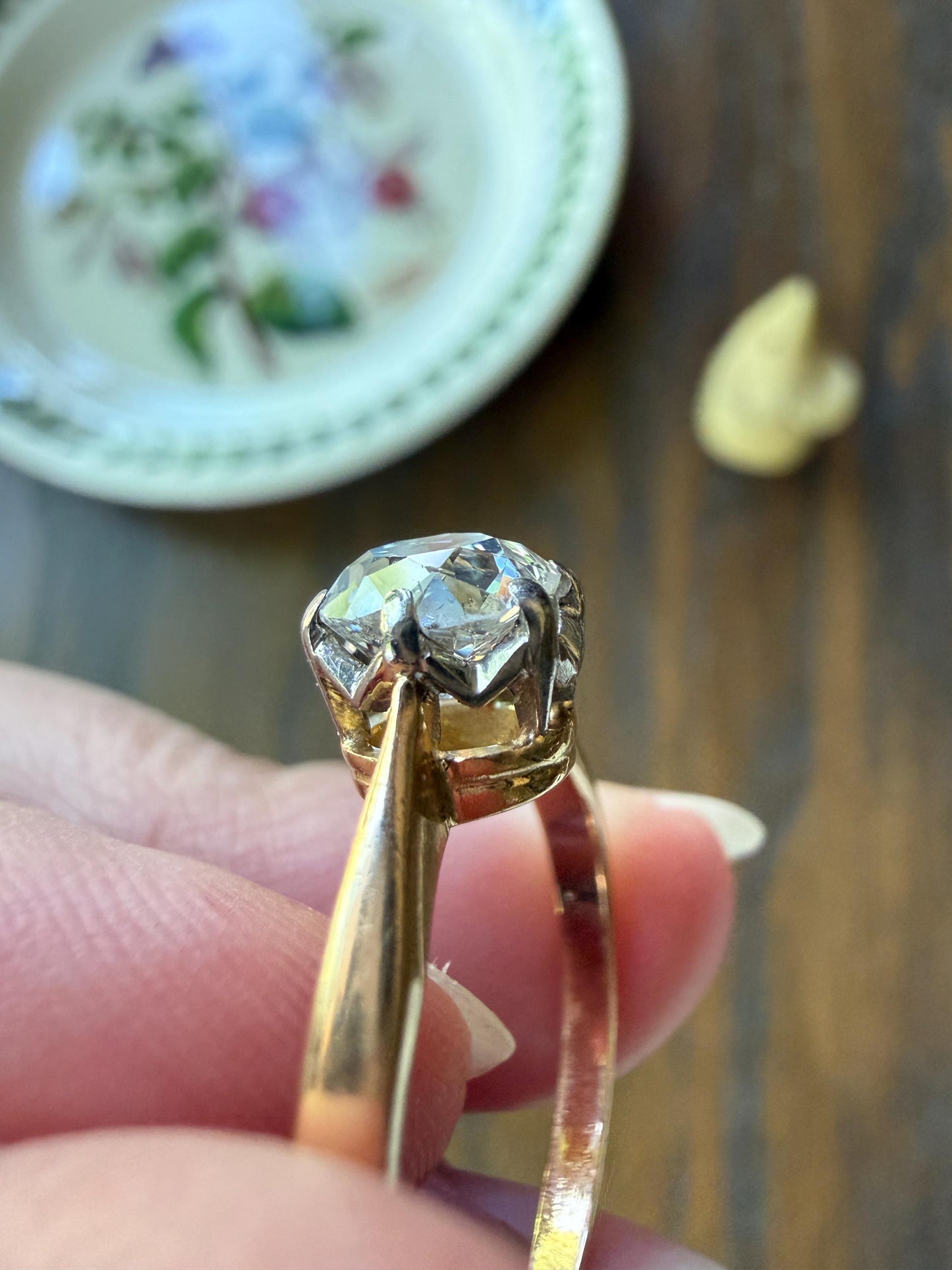 Antique 1.2 CARAT Natural Old Mine Cushion Elongated DIAMOND Solitaire Engagement Ring 18k Gold Solid Yellow Prong