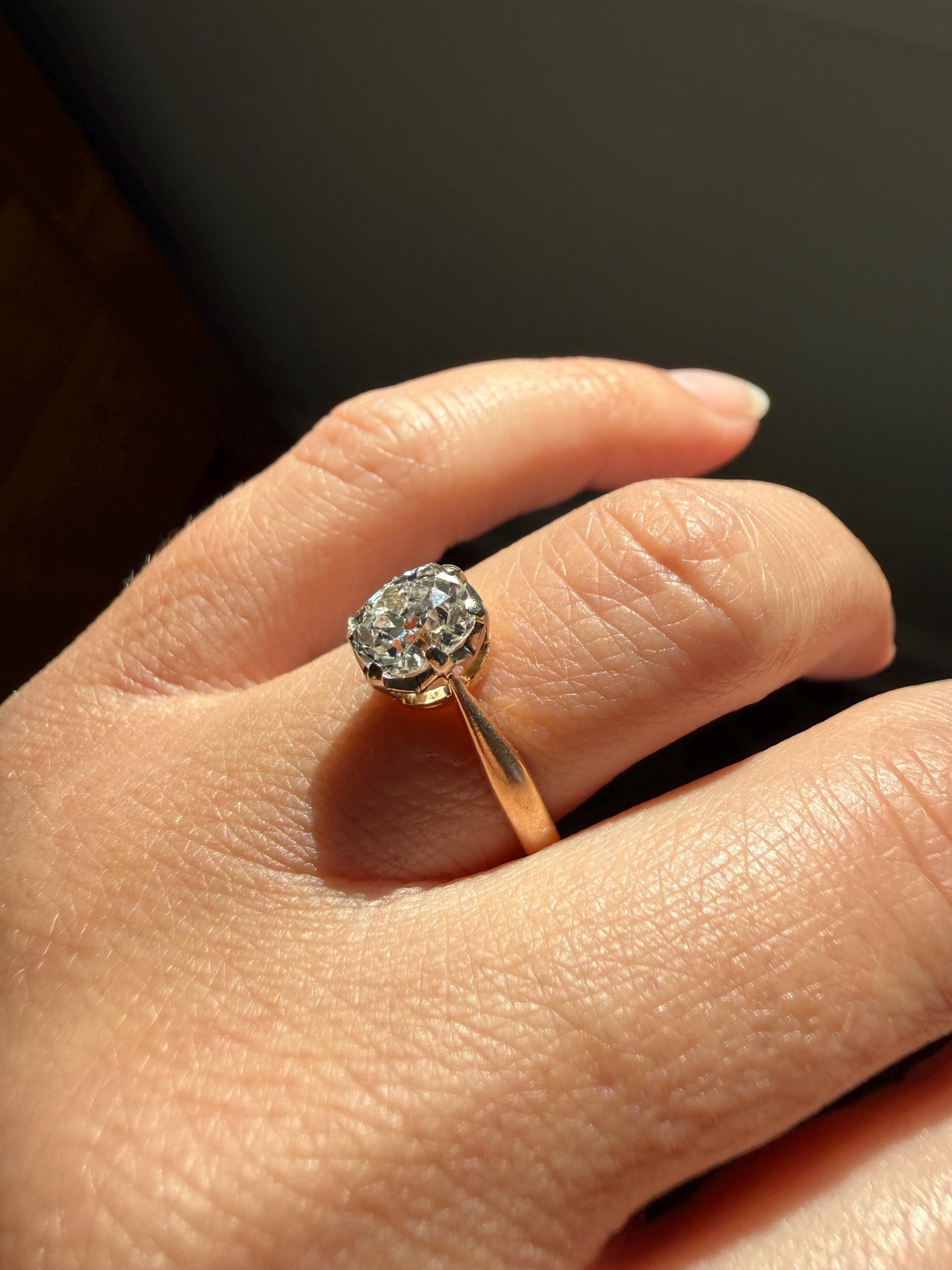 Antique 1.2 CARAT Natural Old Mine Cushion Elongated DIAMOND Solitaire Engagement Ring 18k Gold Solid Yellow Prong