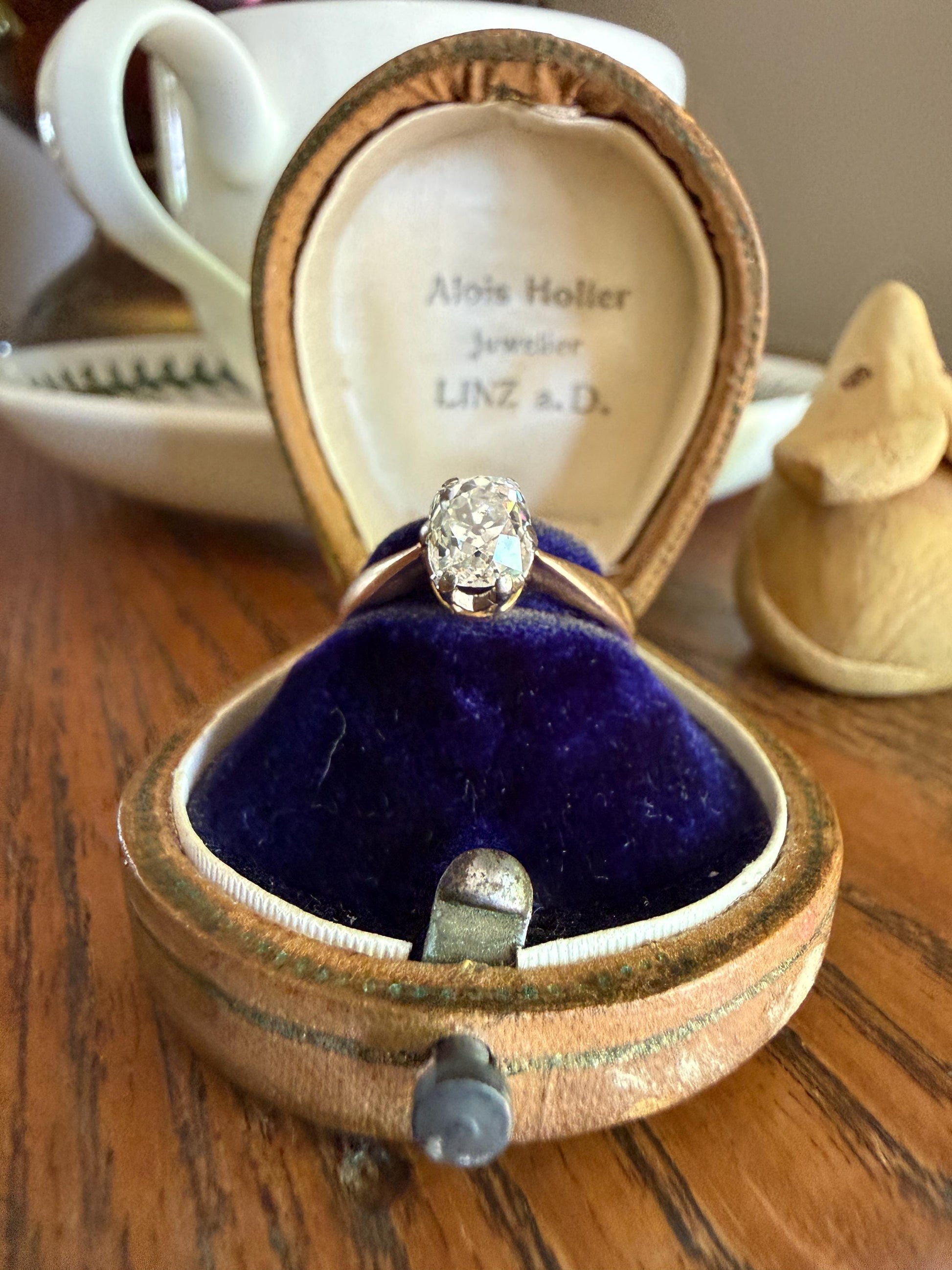 Antique 1.2 CARAT Natural Old Mine Cushion Elongated DIAMOND Solitaire Engagement Ring 18k Gold Solid Yellow Prong