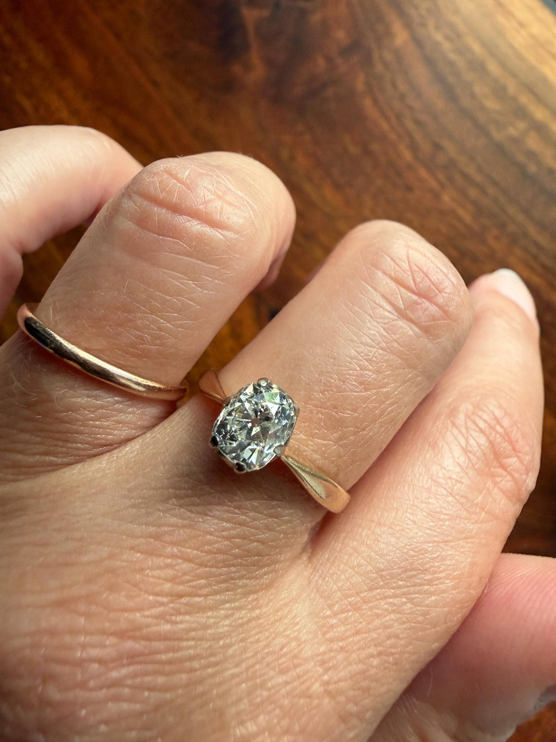 Antique 1.2 CARAT Natural Old Mine Cushion Elongated DIAMOND Solitaire Engagement Ring 18k Gold Solid Yellow Prong