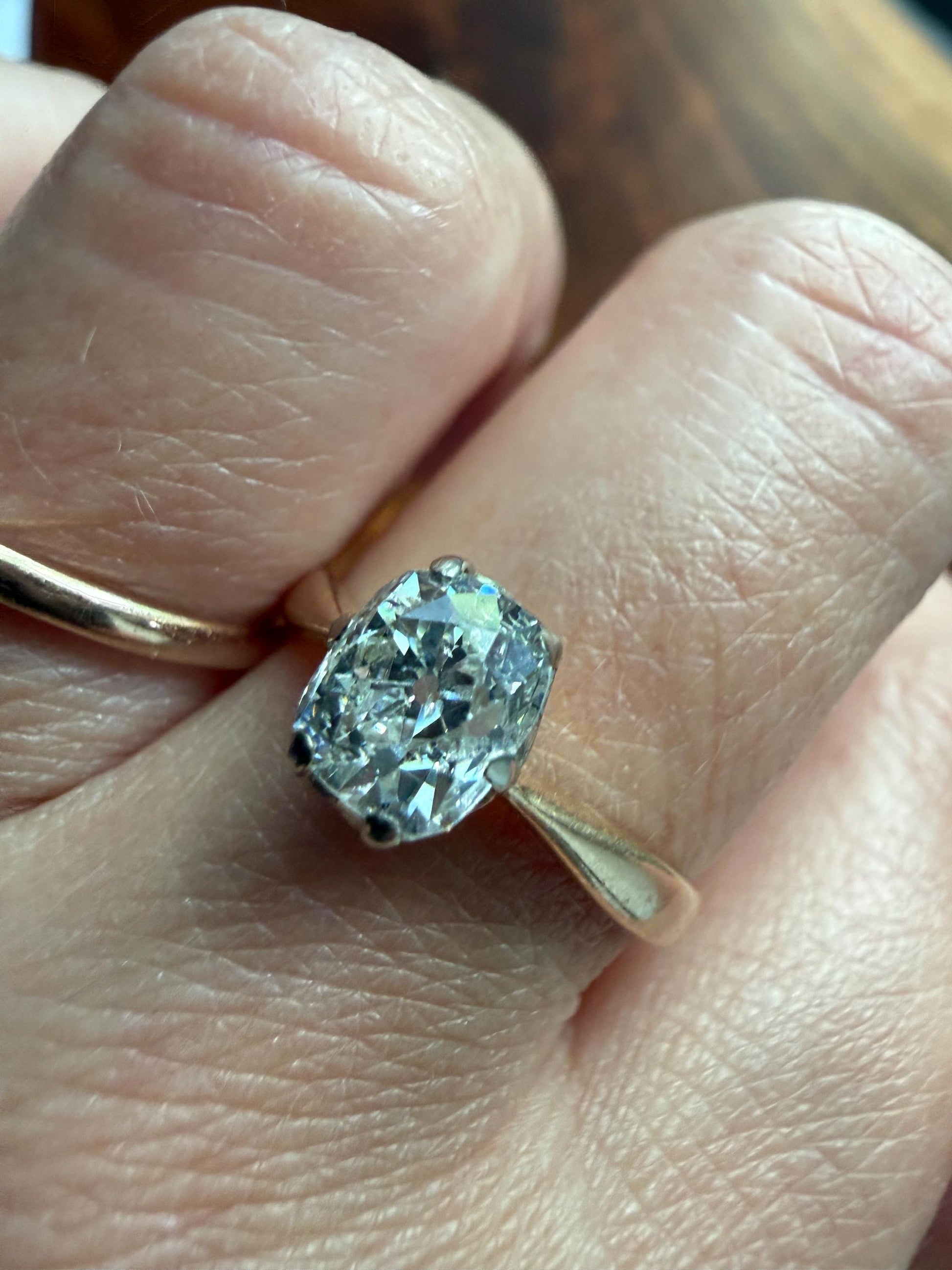 Antique 1.2 CARAT Natural Old Mine Cushion Elongated DIAMOND Solitaire Engagement Ring 18k Gold Solid Yellow Prong