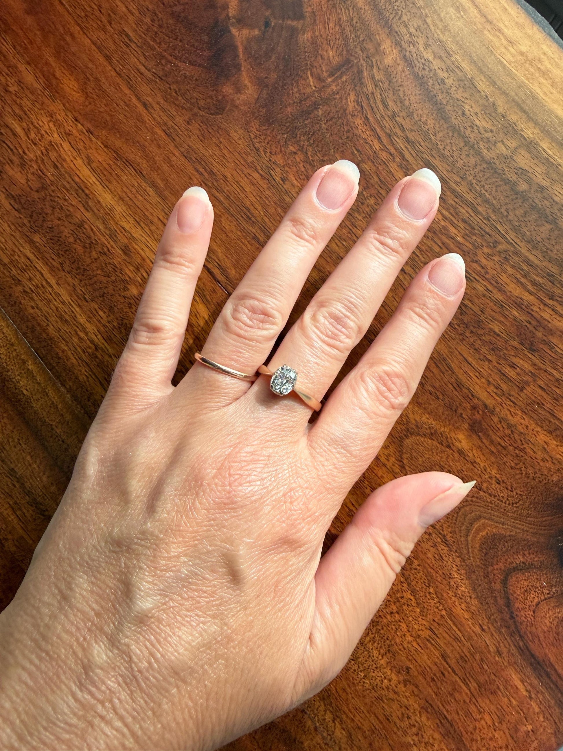 Antique 1.2 CARAT Natural Old Mine Cushion Elongated DIAMOND Solitaire Engagement Ring 18k Gold Solid Yellow Prong