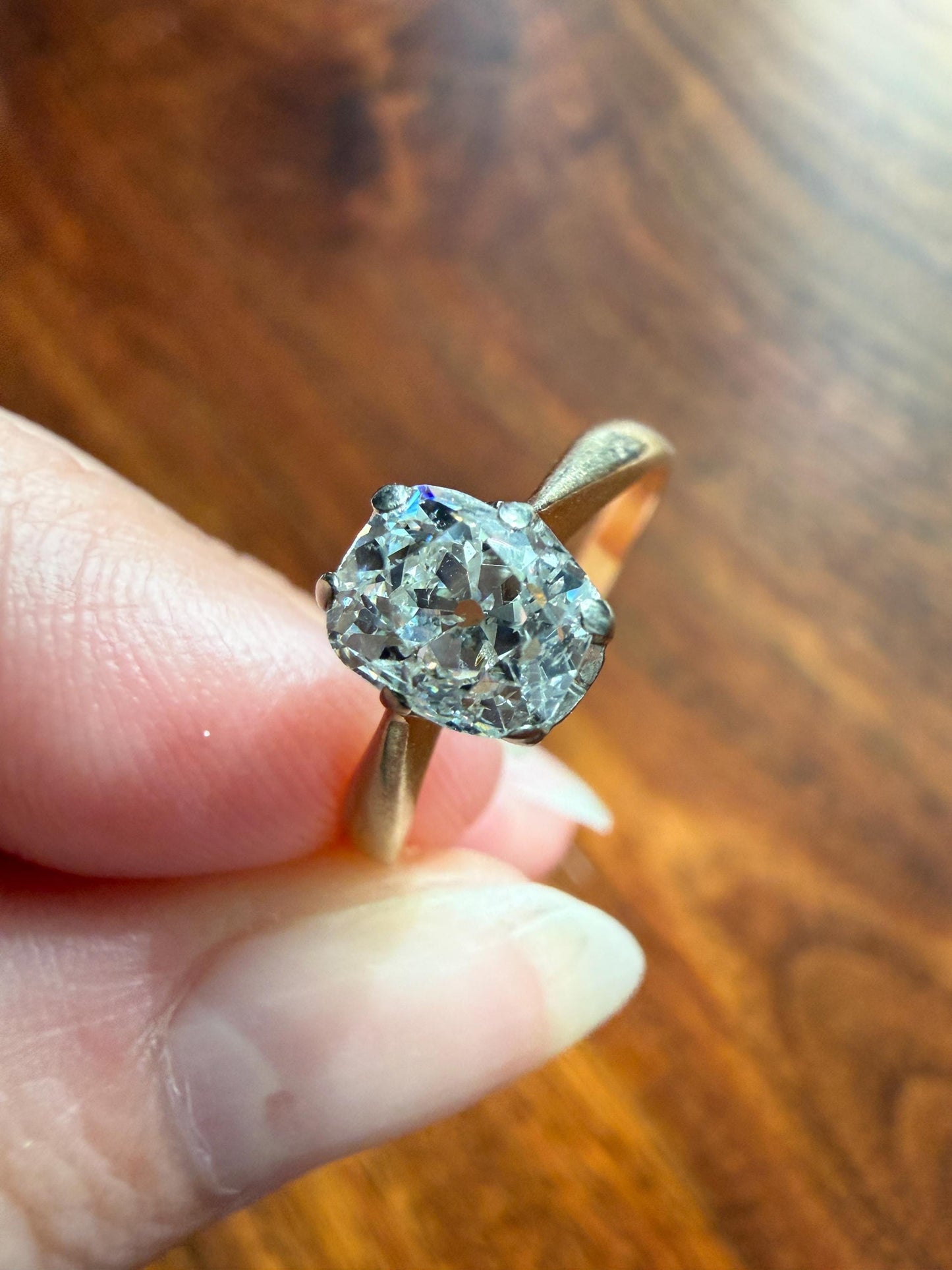 Antique 1.2 CARAT Natural Old Mine Cushion Elongated DIAMOND Solitaire Engagement Ring 18k Gold Solid Yellow Prong