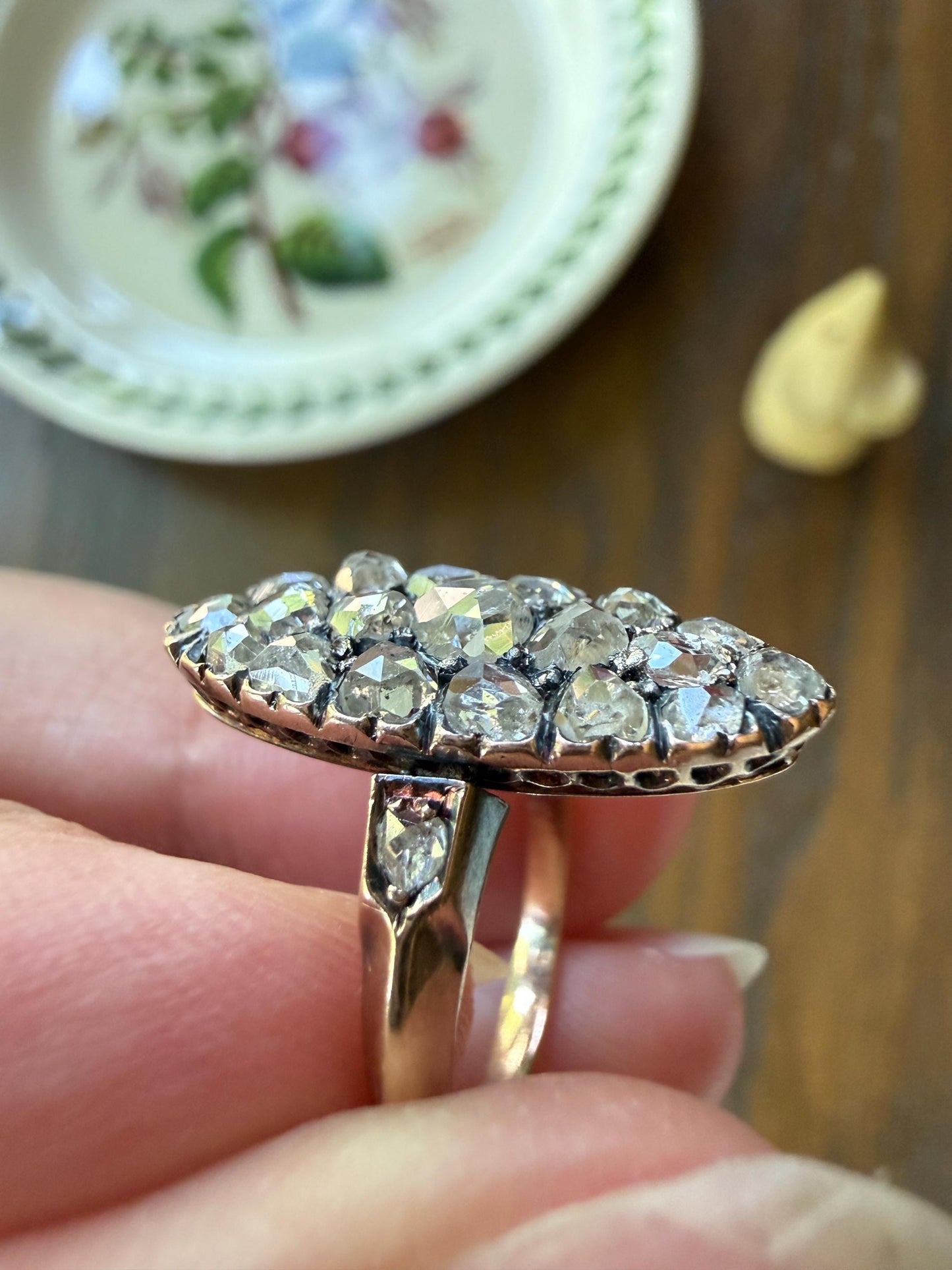 Rose Cut DIAMOND Natural Cluster Navette French Antique 18k Gold Silver Chunky Pear Disco Ball Cobblestone 1.6 Carat Face Up Victorian