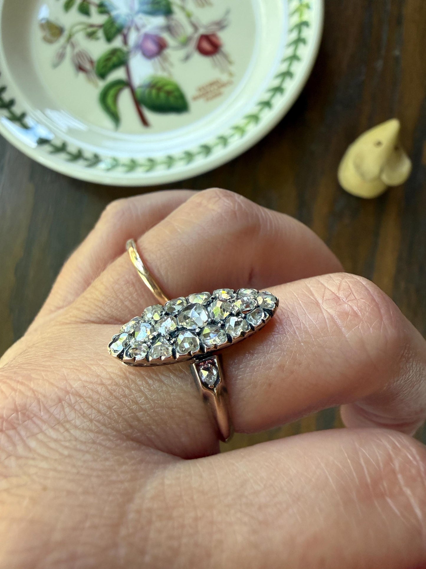 Rose Cut DIAMOND Natural Cluster Navette French Antique 18k Gold Silver Chunky Pear Disco Ball Cobblestone 1.6 Carat Face Up Victorian