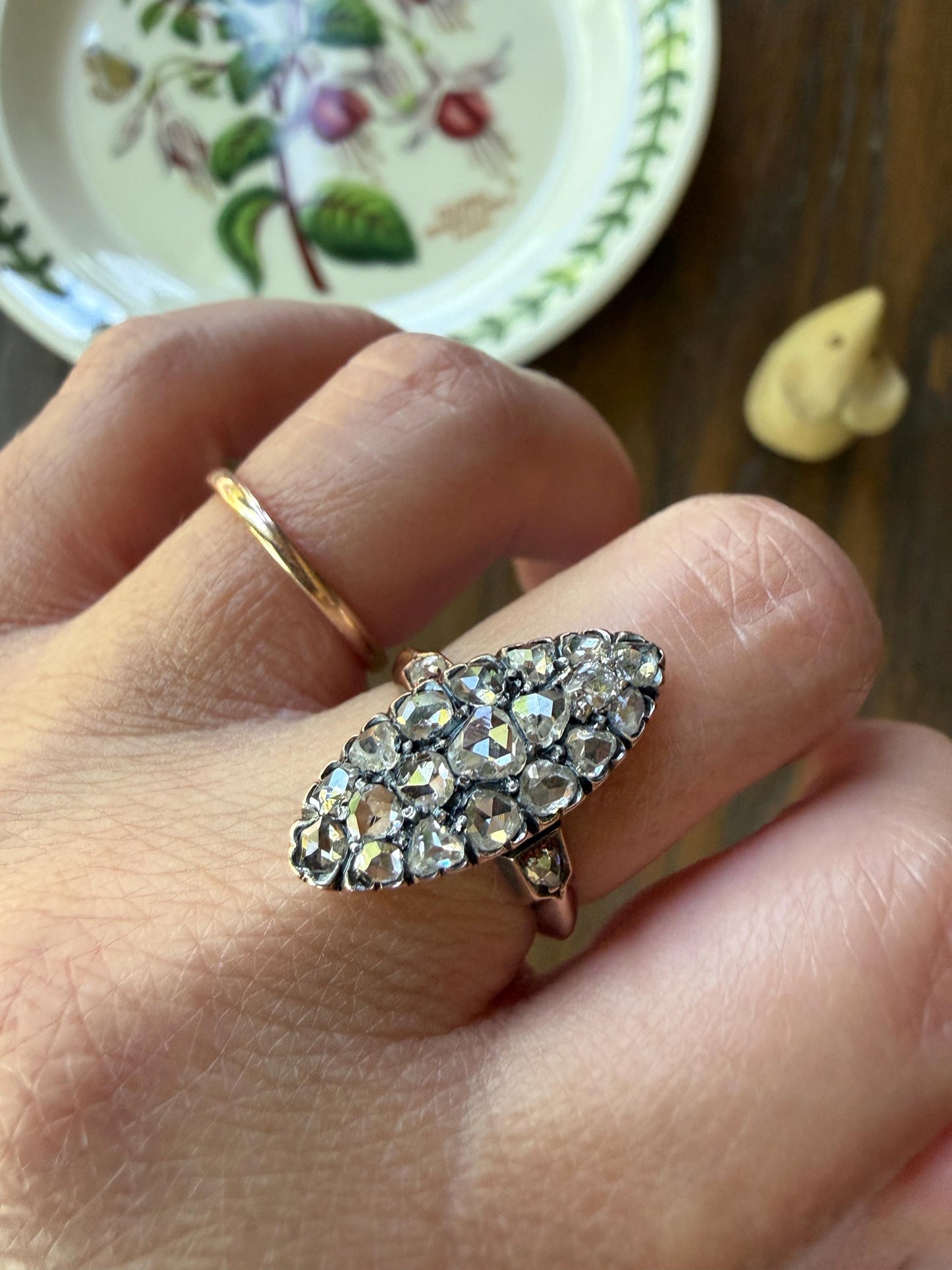 Rose Cut DIAMOND Natural Cluster Navette French Antique 18k Gold Silver Chunky Pear Disco Ball Cobblestone 1.6 Carat Face Up Victorian