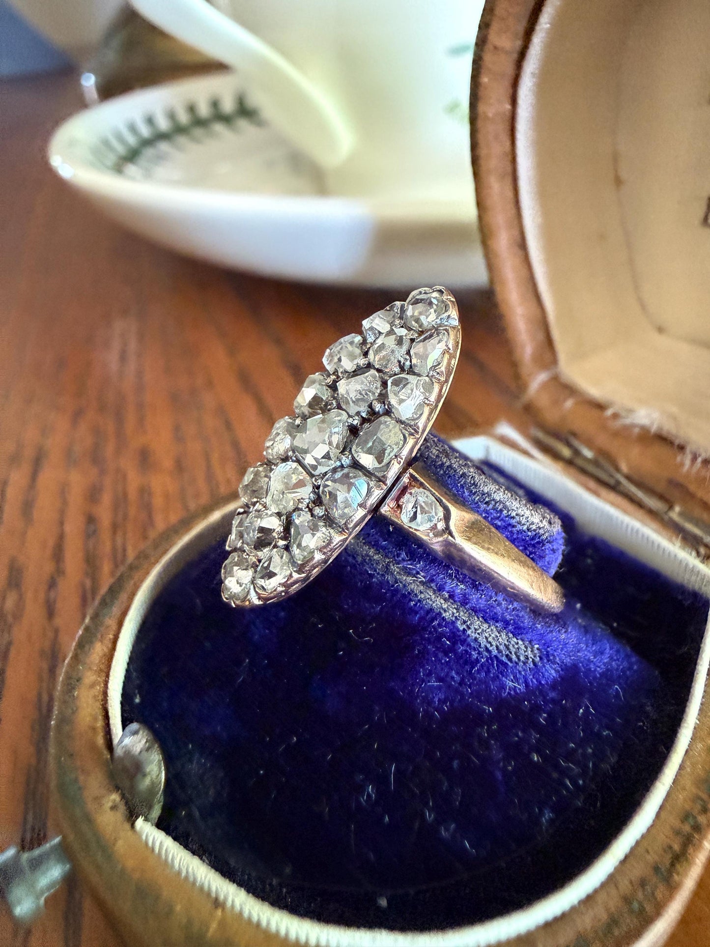 Rose Cut DIAMOND Natural Cluster Navette French Antique 18k Gold Silver Chunky Pear Disco Ball Cobblestone 1.6 Carat Face Up Victorian