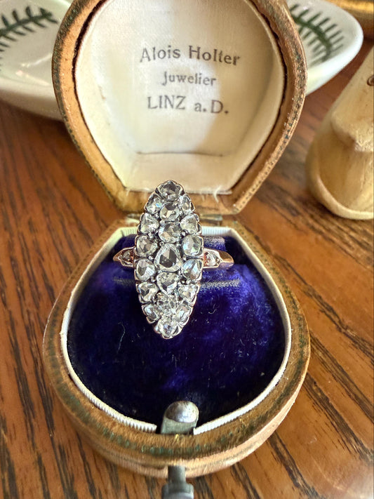Rose Cut DIAMOND Natural Cluster Navette French Antique 18k Gold Silver Chunky Pear Disco Ball Cobblestone 1.6 Carat Face Up Victorian
