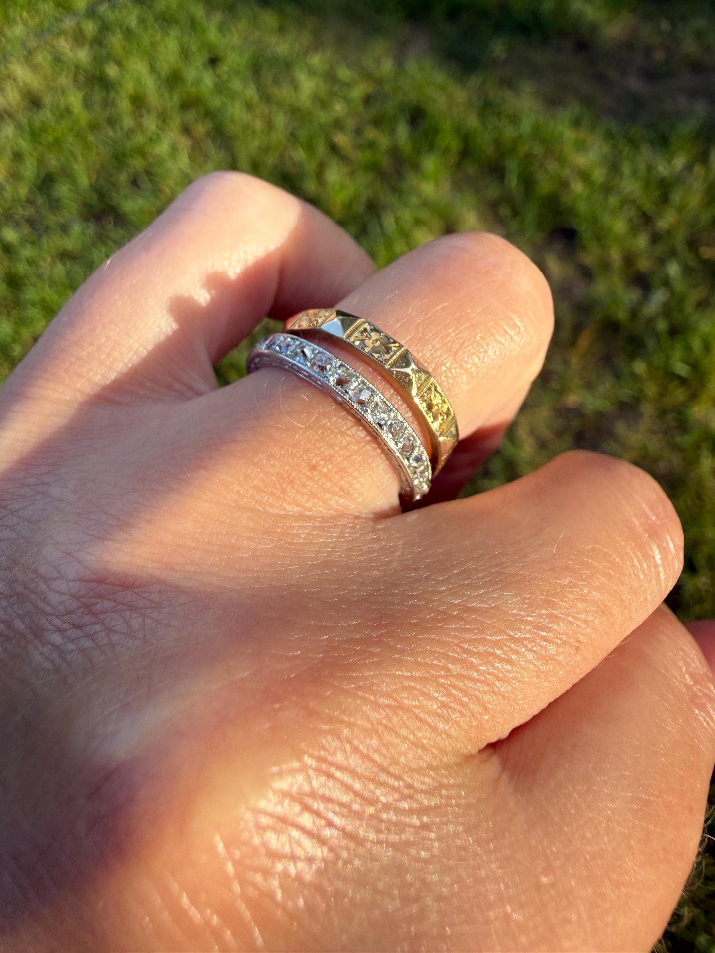French Antique PLATINUM Chunky 1.5 Carat 29 Old Mine Cut Eternity Band Skinny Wedding Band Engraved Edwardian Stacker
