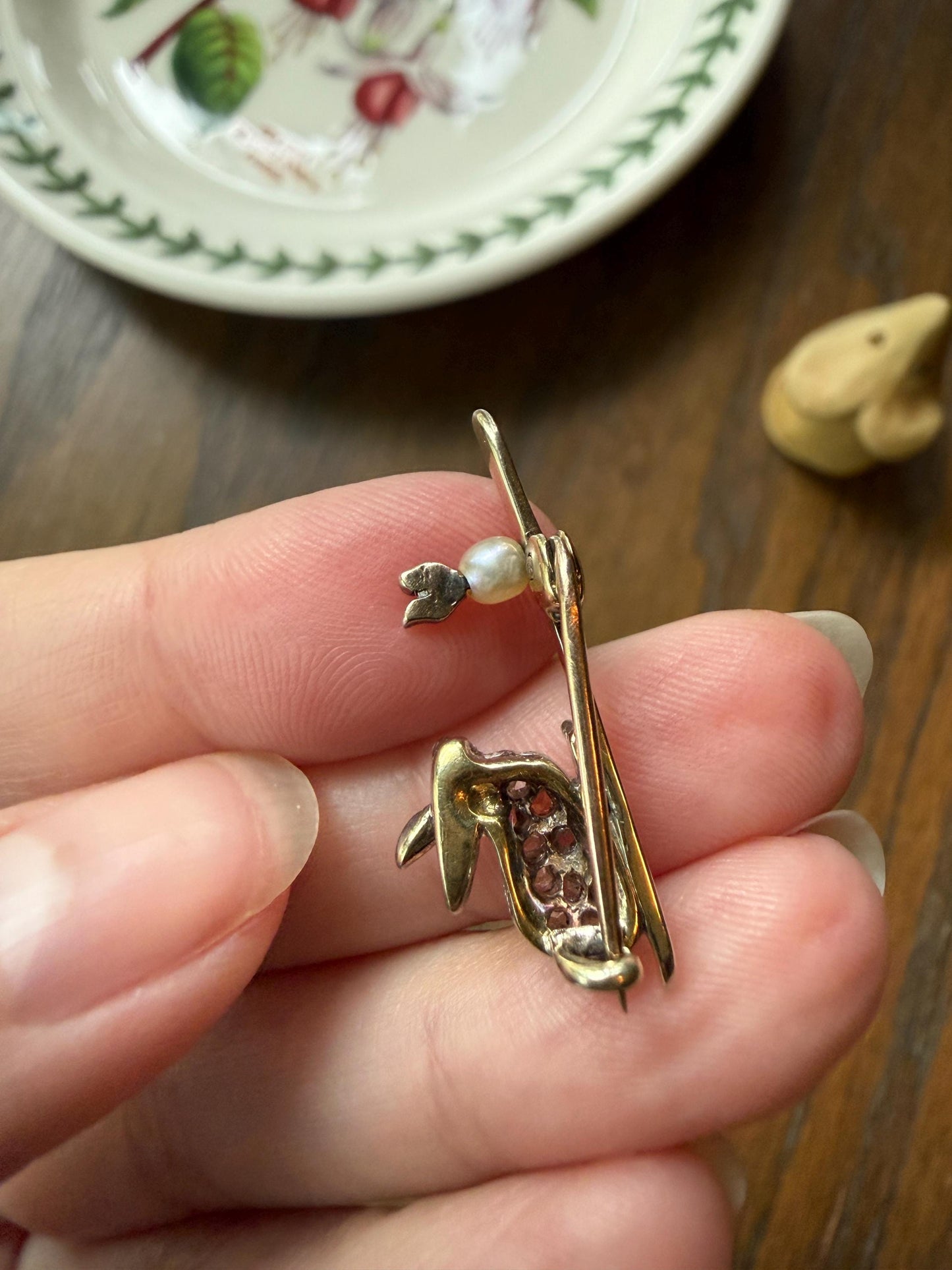 The Little Bun Bun BUNNY w/ Baby? Rose Cut Diamond Encrusted ANTIQUE Figural Rabbit Brooch 14k 18k Silver Extender Connector Pendant