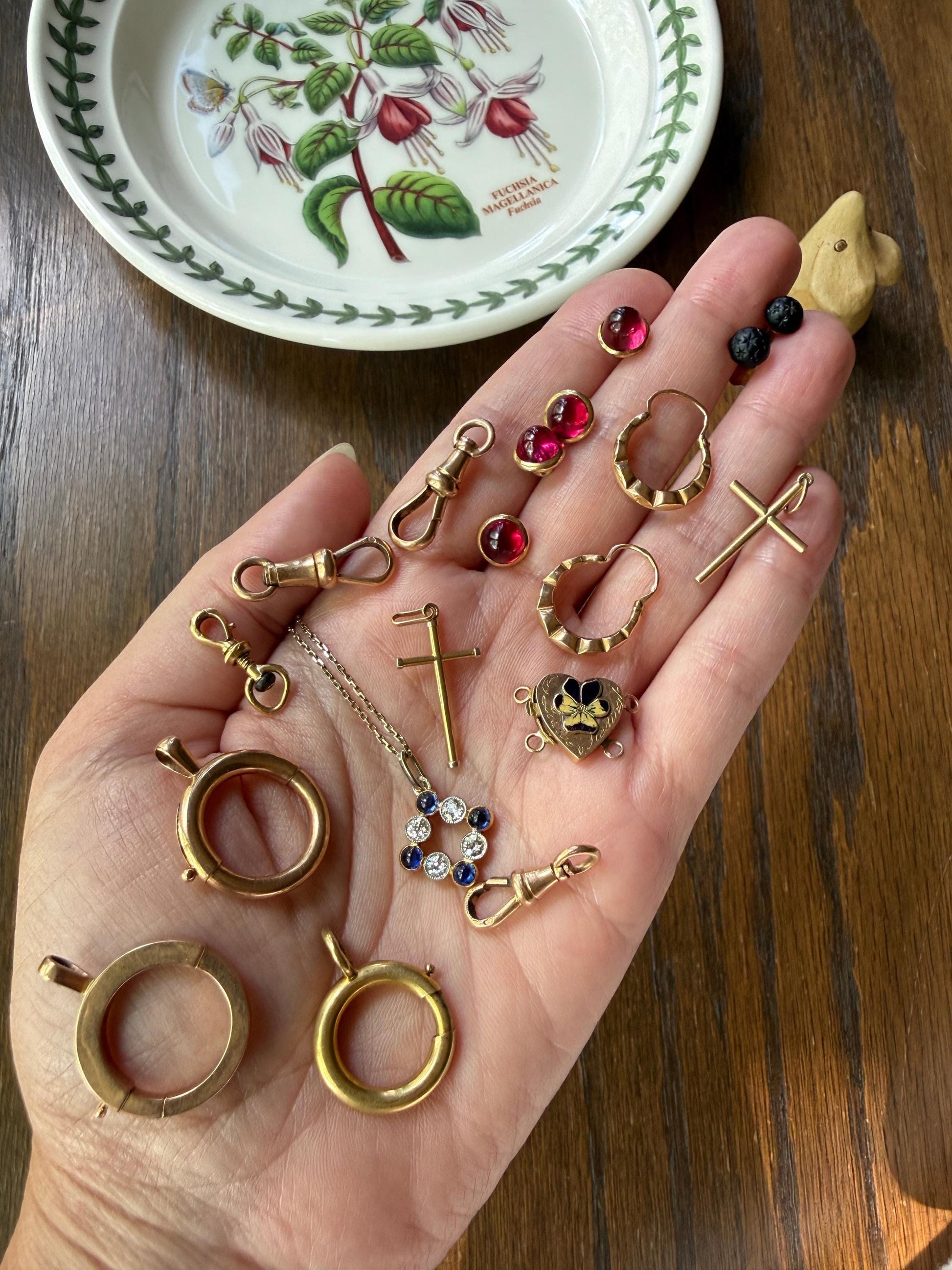 One Cabochon RUBY Bezel Set 18k Gold French Antique Parts Findings Charm Pendant Necklace Bracelet Earring Conversion 4 Avail Glow Pink Red